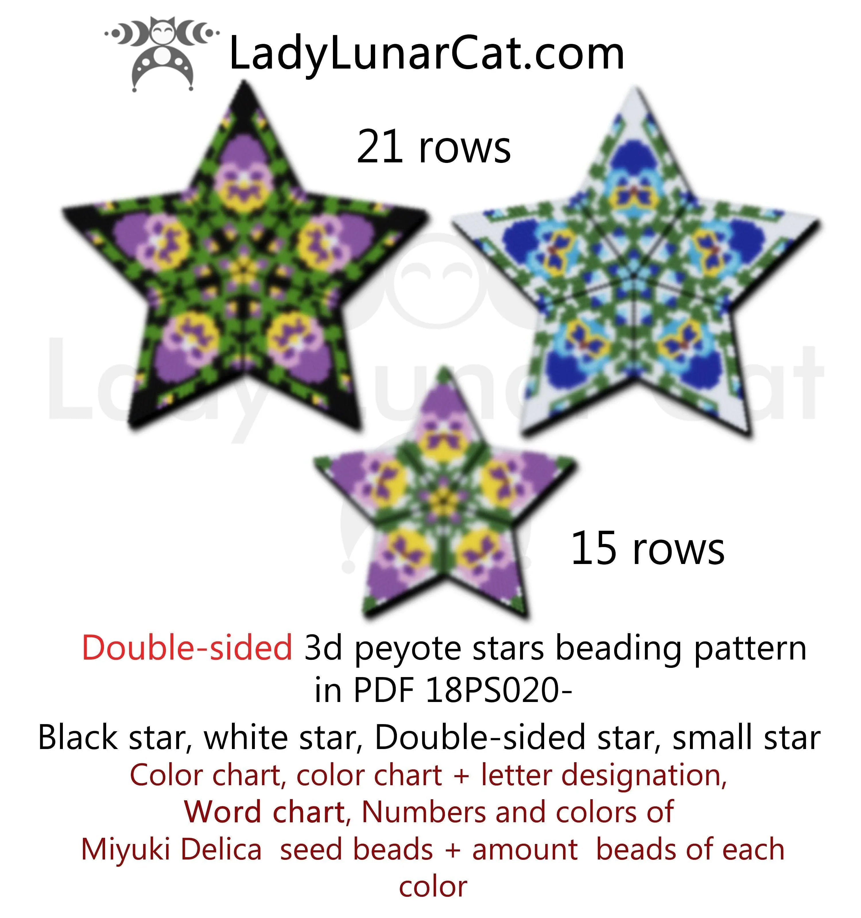 Pansy beaded star large - 41 beads 21 rows floral spring Miyuki Delica LadyLunarCat