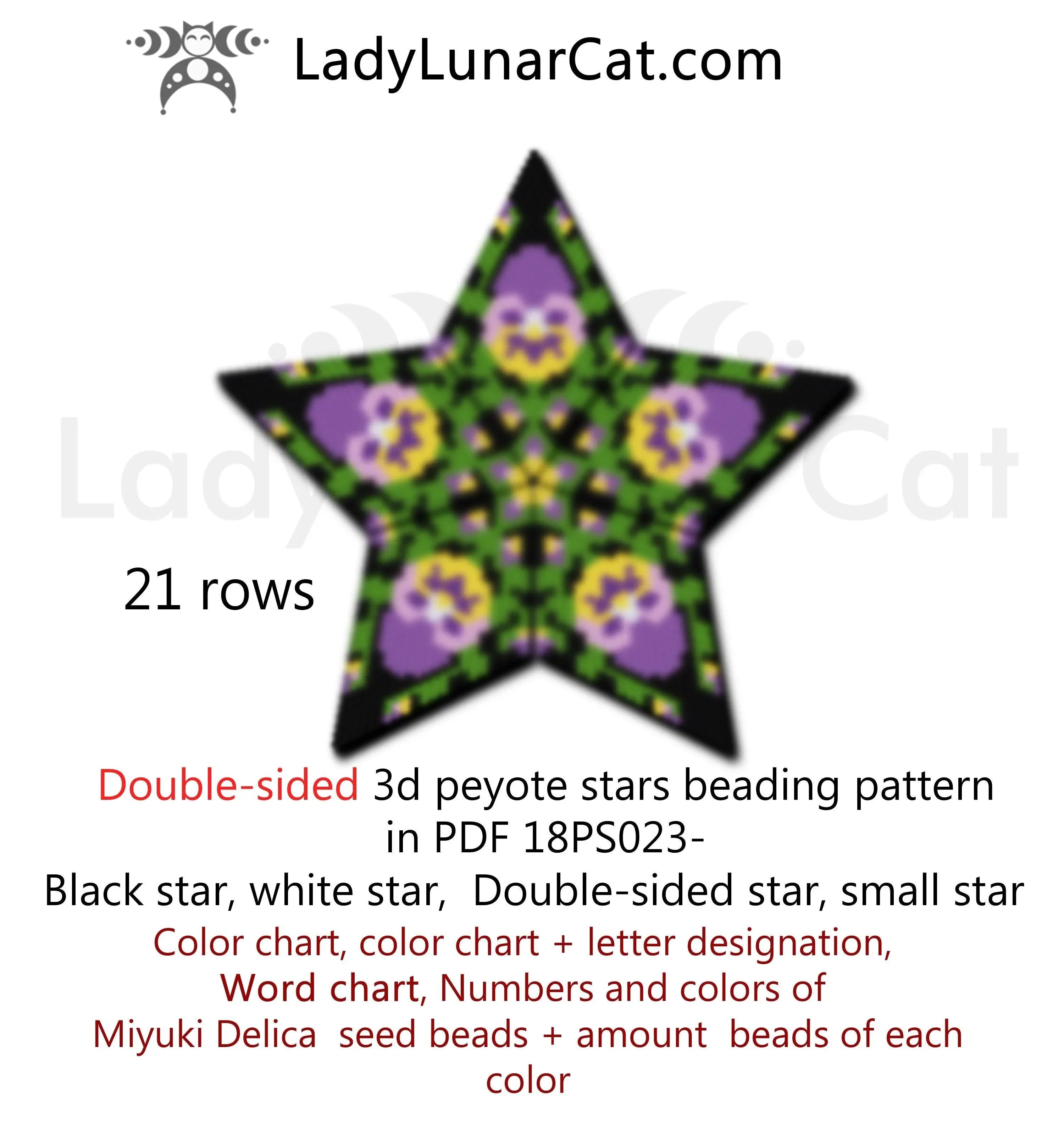 Pansy beaded star medium - 29 beads 15 rows 7 colors spring floral LadyLunarCat