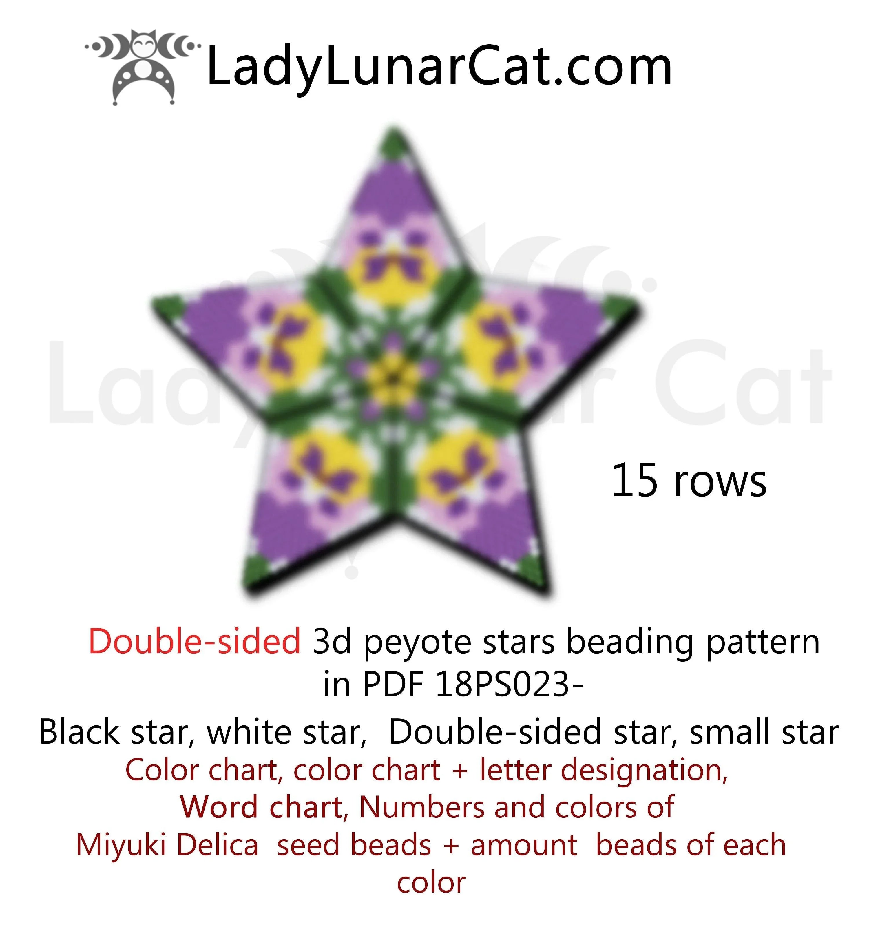 Pansy peyote star beaded by Wendie Jones - finished example LadyLunarCat