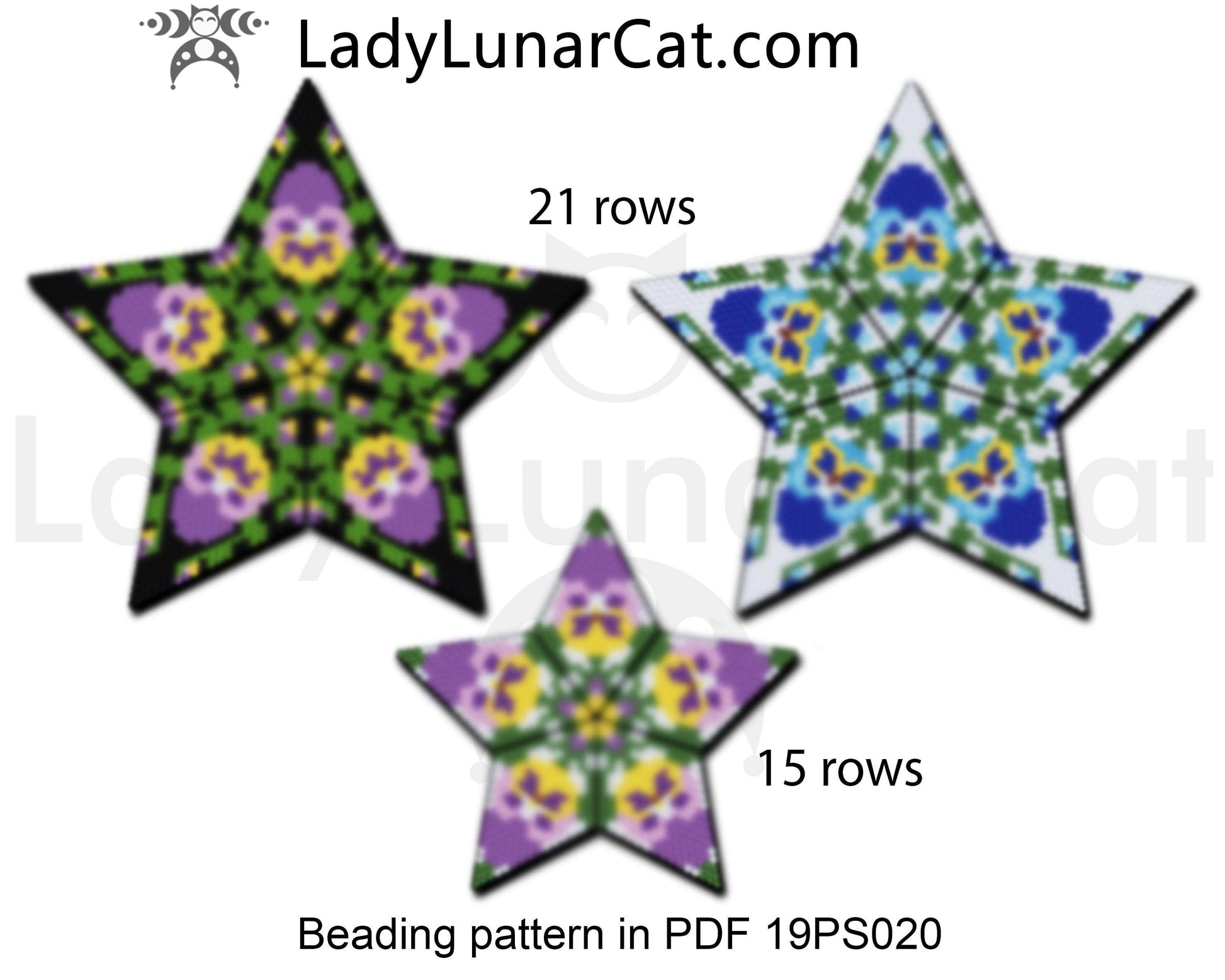 Beaded star pattern for beadweaving Pansy flower 18PS020 LadyLunarCat