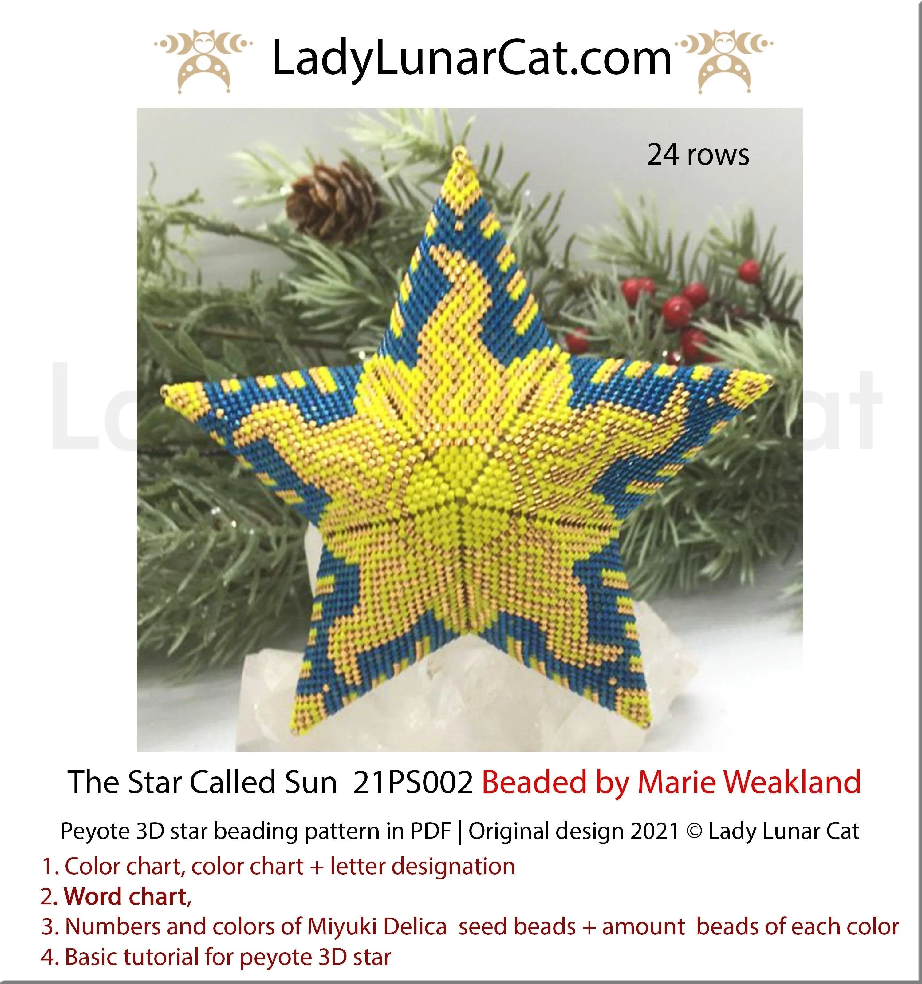The Star Called Sun peyote star - 32 beads 24 rows 3 colors celestial PDF LadyLunarCat