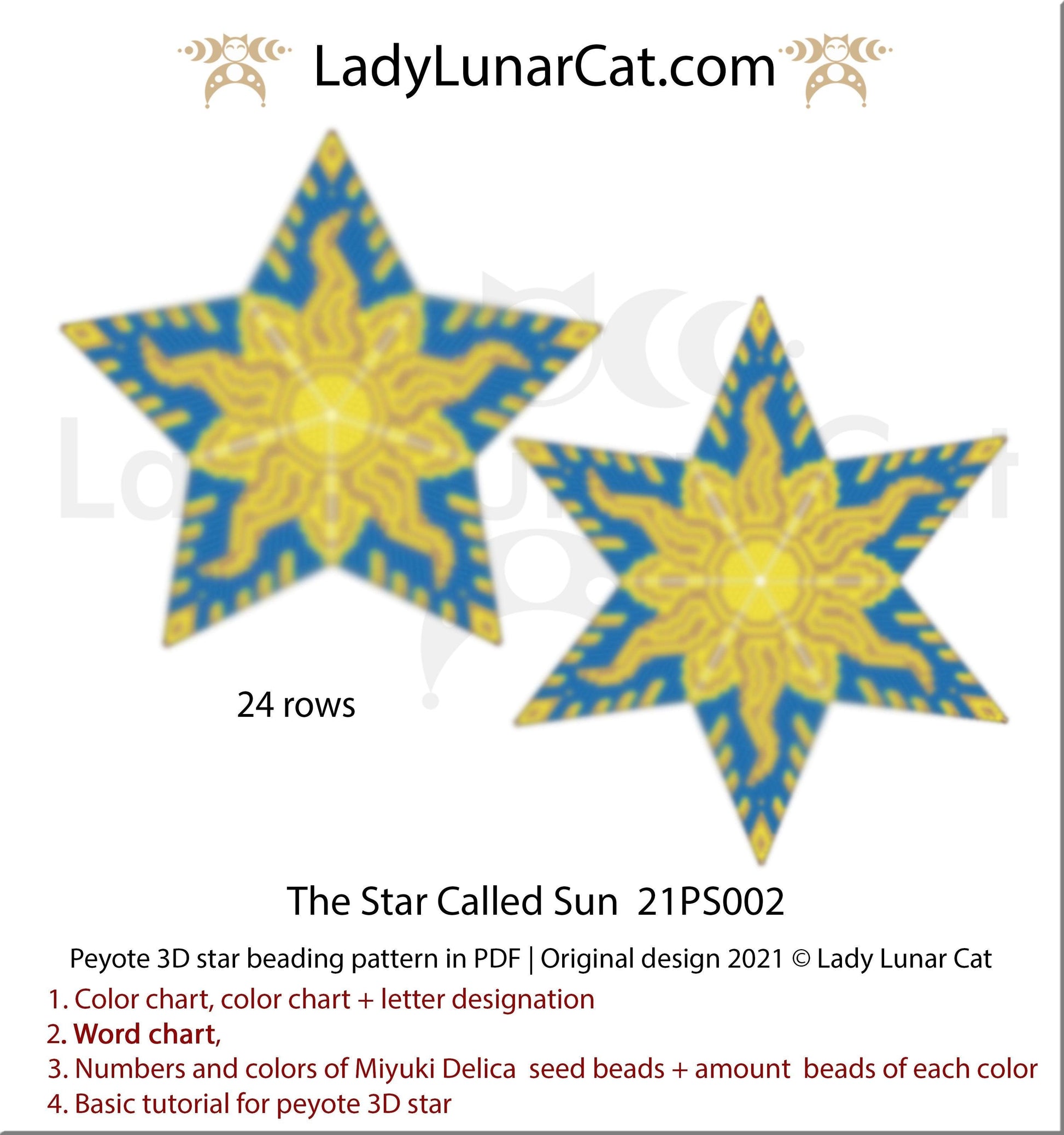 Beaded star pattern for beadweaving The Star Called Sun  21PS002 LadyLunarCat