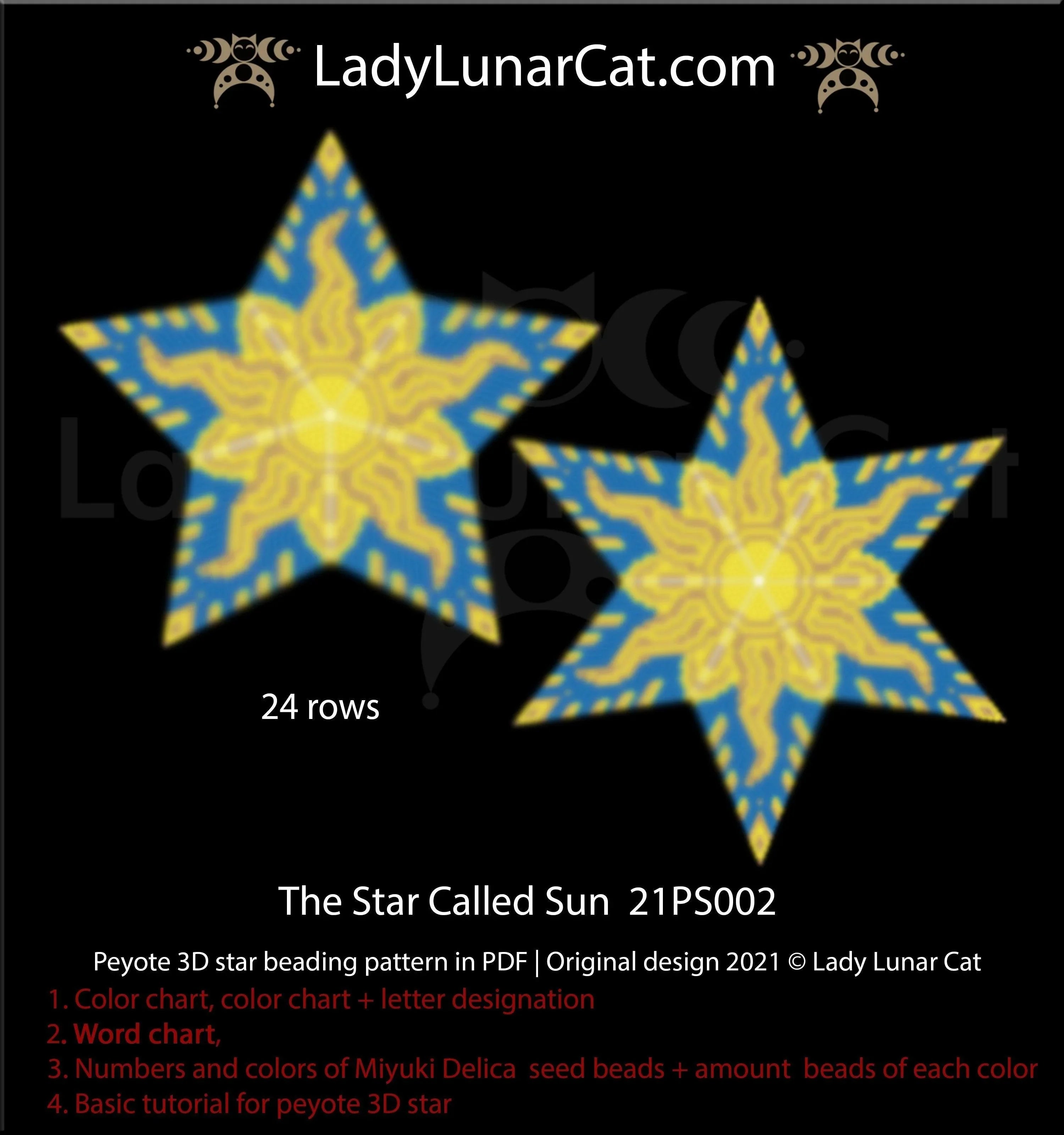 The Star Called Sun beaded star full view - solar golden Miyuki Delica 11/0 LadyLunarCat