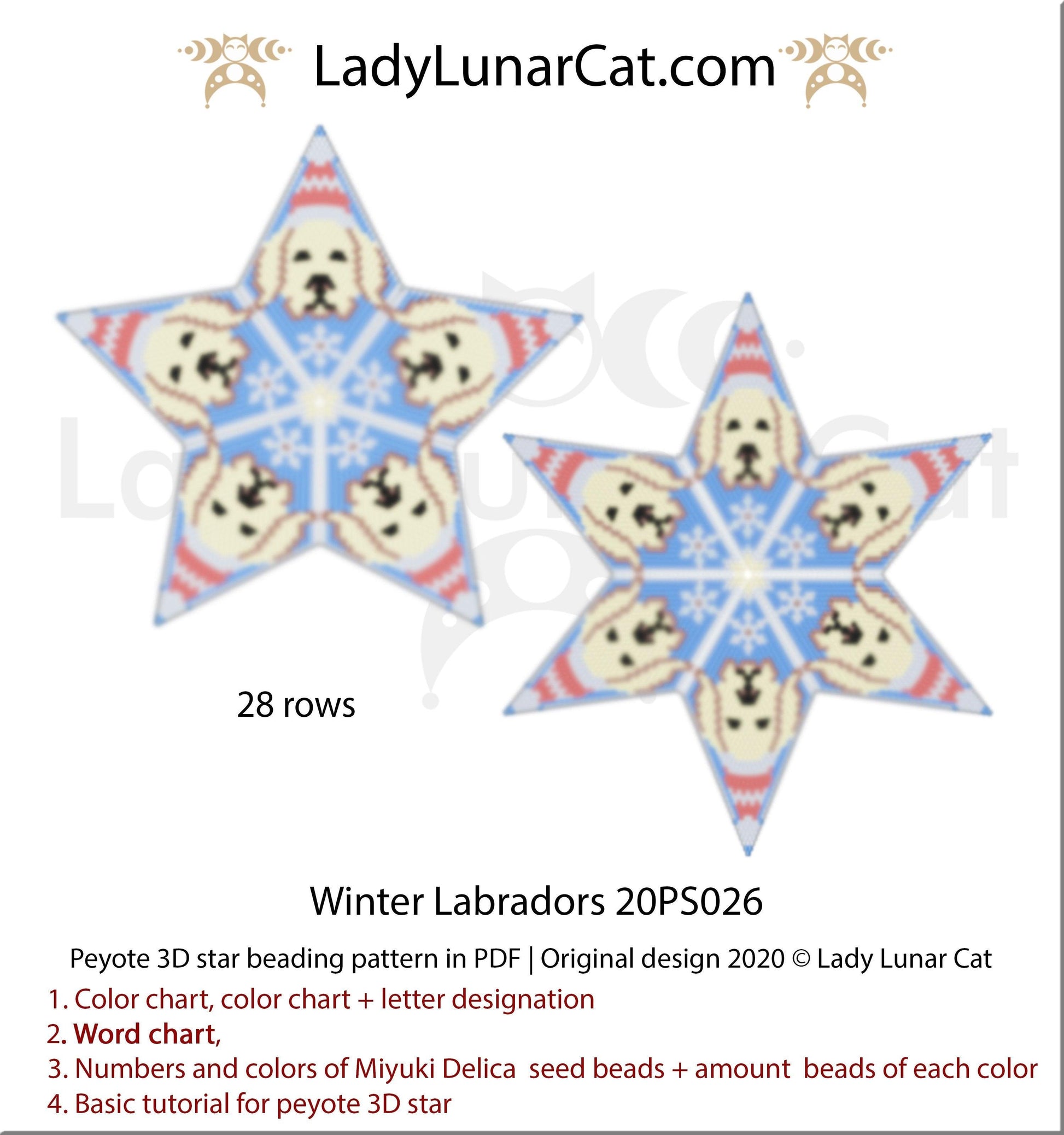 Beaded star pattern for beadweaving Winter Labradors 20PS026 LadyLunarCat
