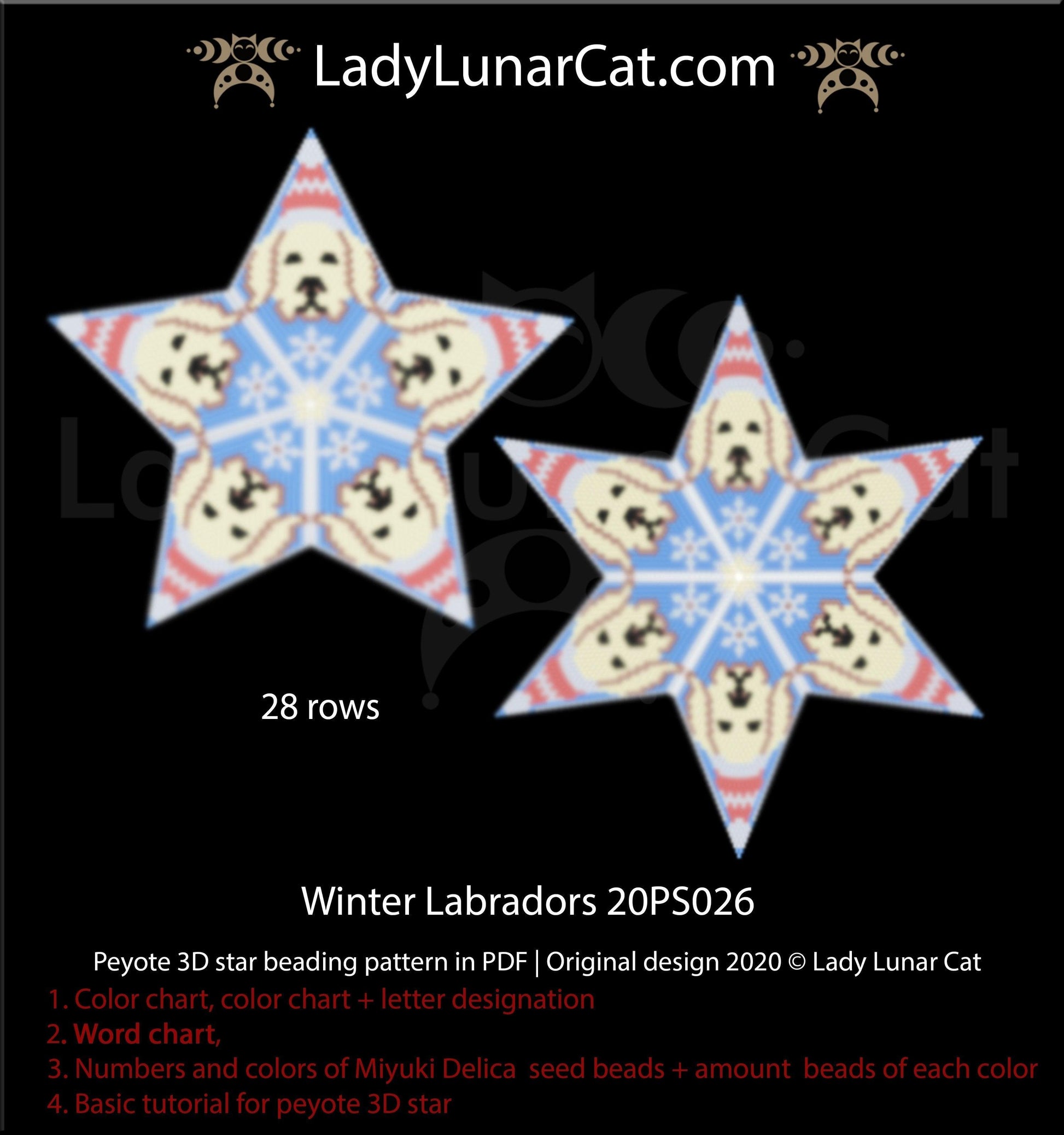 Beaded star pattern for beadweaving Winter Labradors 20PS026 LadyLunarCat