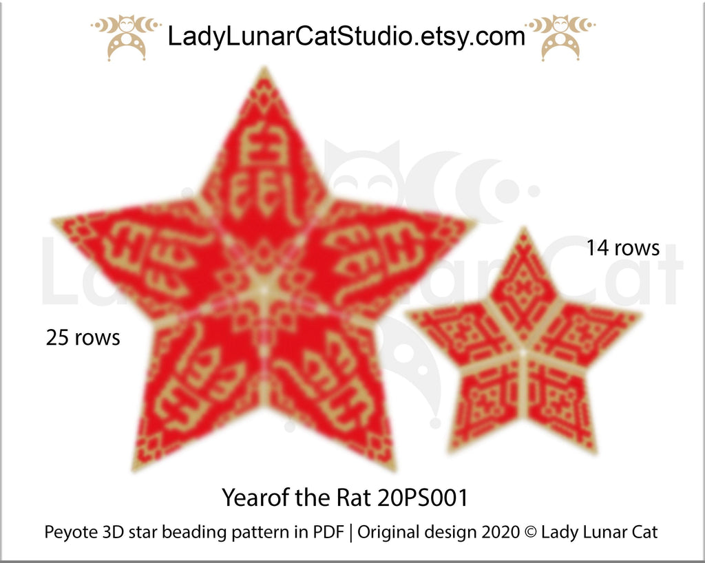 Beaded star pattern for beadweaving Year of the rat 20PS001 LadyLunarCat