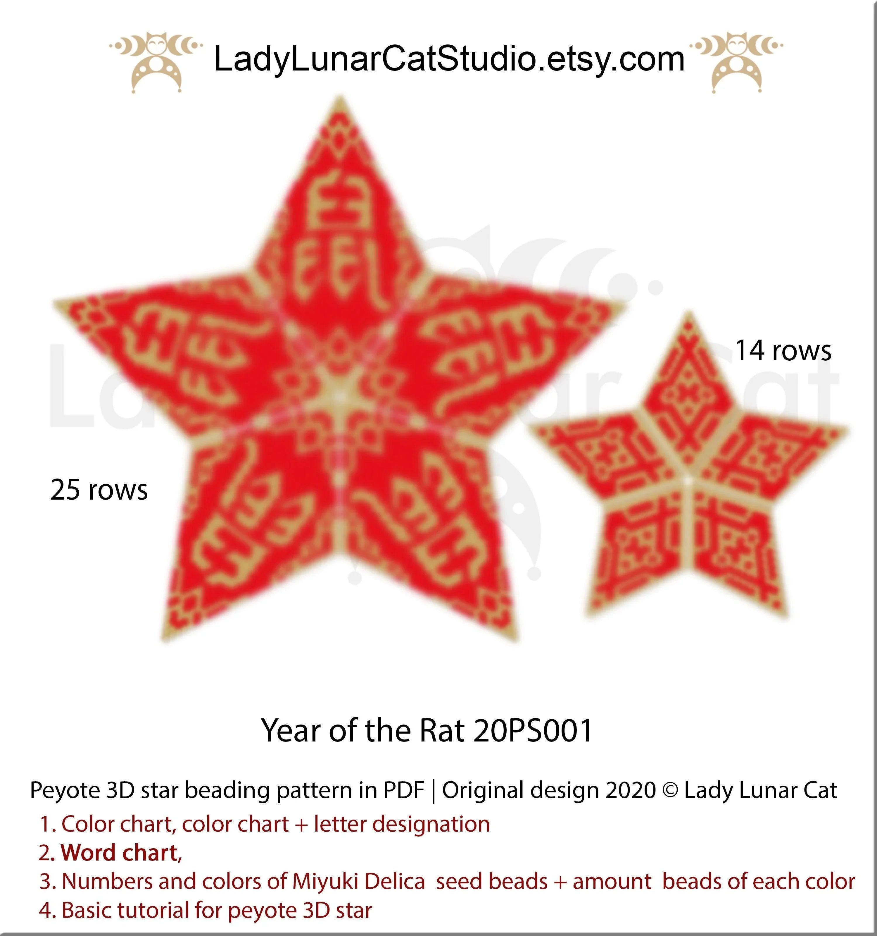 Year of the Rat peyote star — 2 sizes Chinese zodiac Lunar New Year gift beading LadyLunarCat