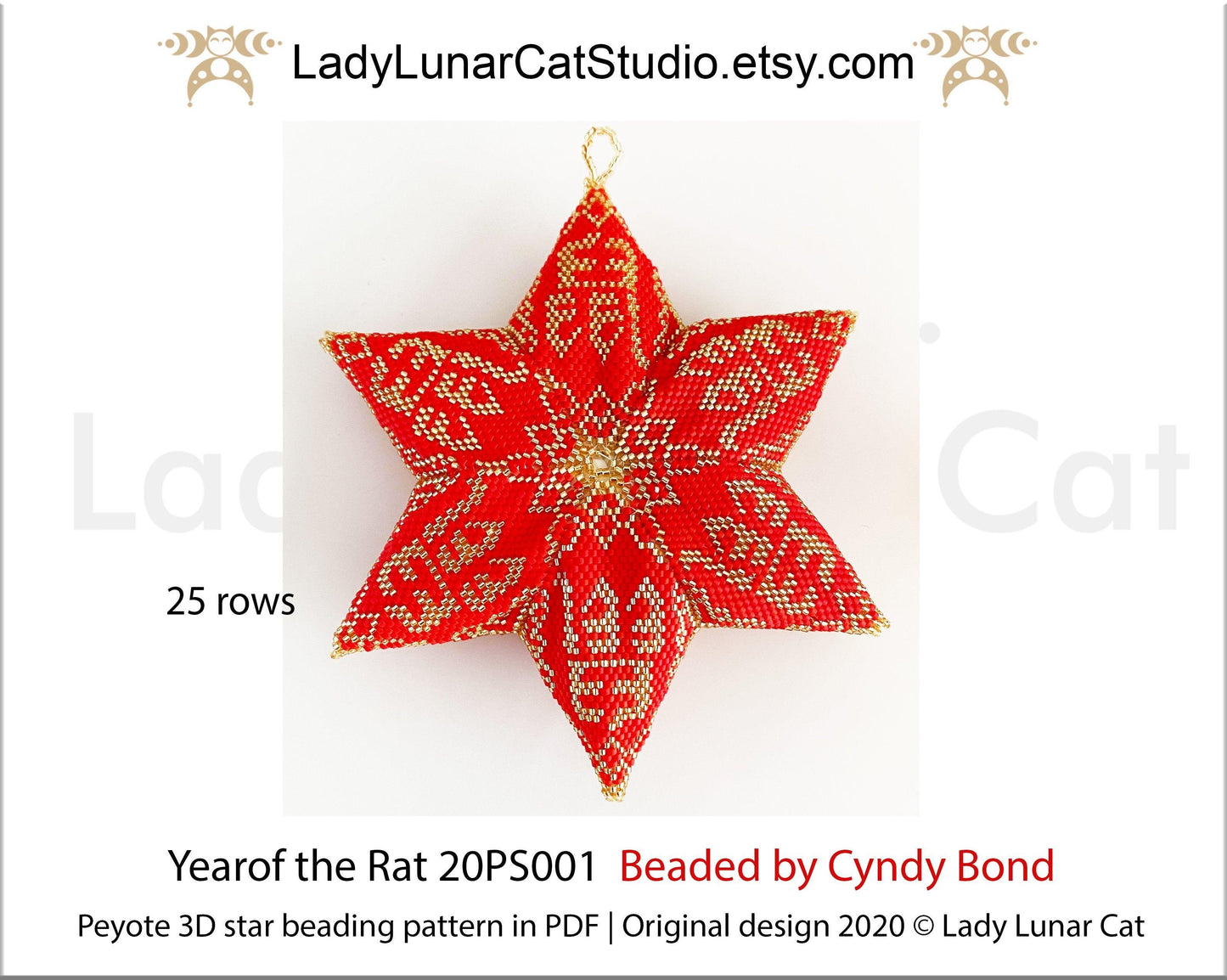 Beaded star pattern for beadweaving Year of the rat 20PS001 LadyLunarCat