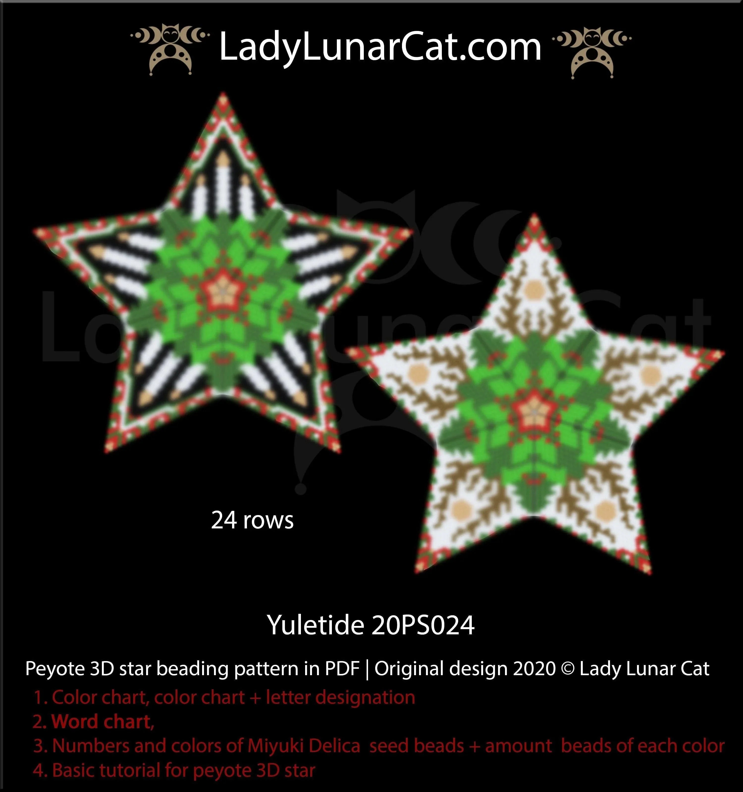 Yuletide peyote star 3 colorways — winter solstice Yule light Christmas ornament beading LadyLunarCat