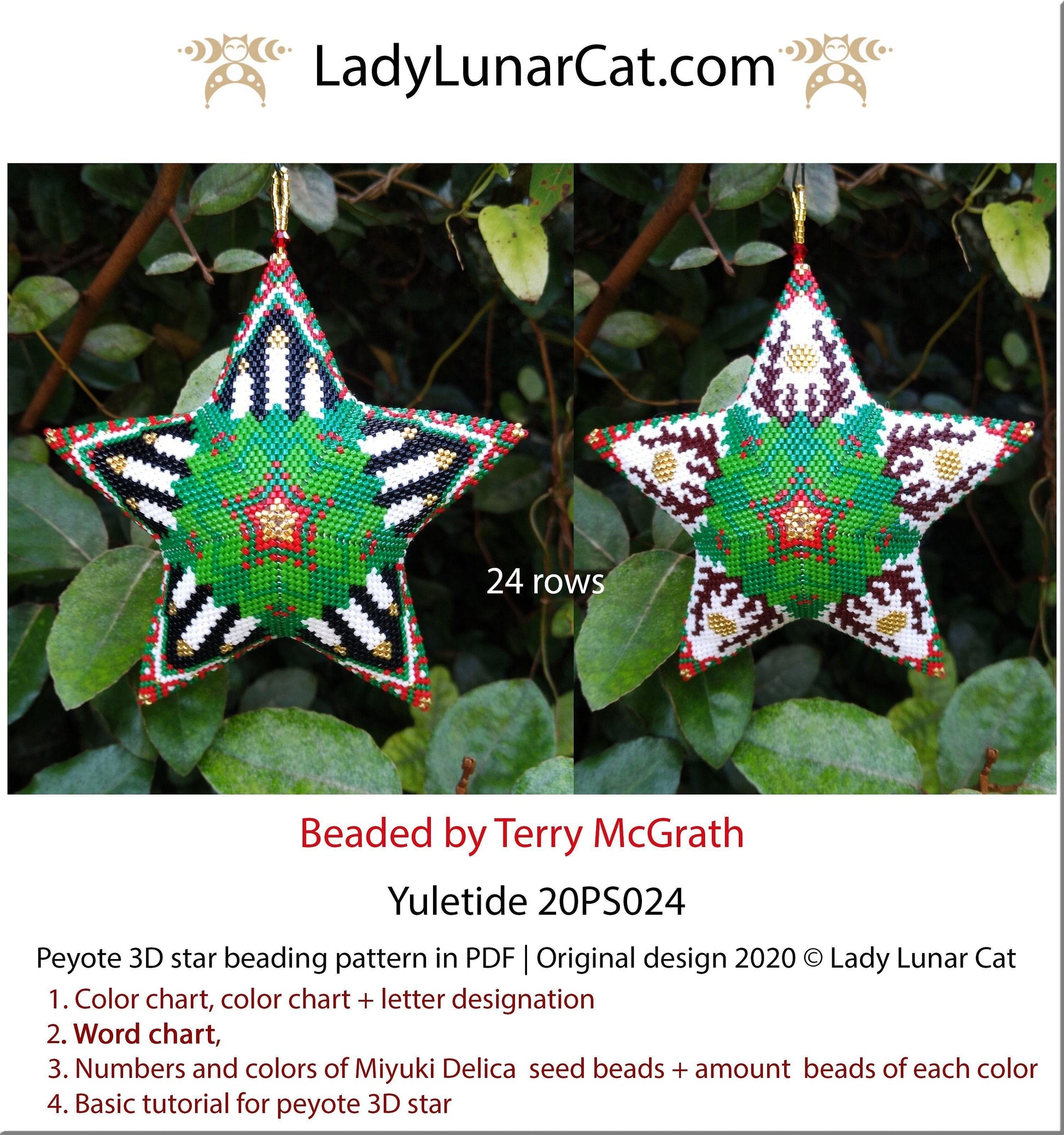 Beaded star pattern for beadweaving Yuletide 20PS024 LadyLunarCat