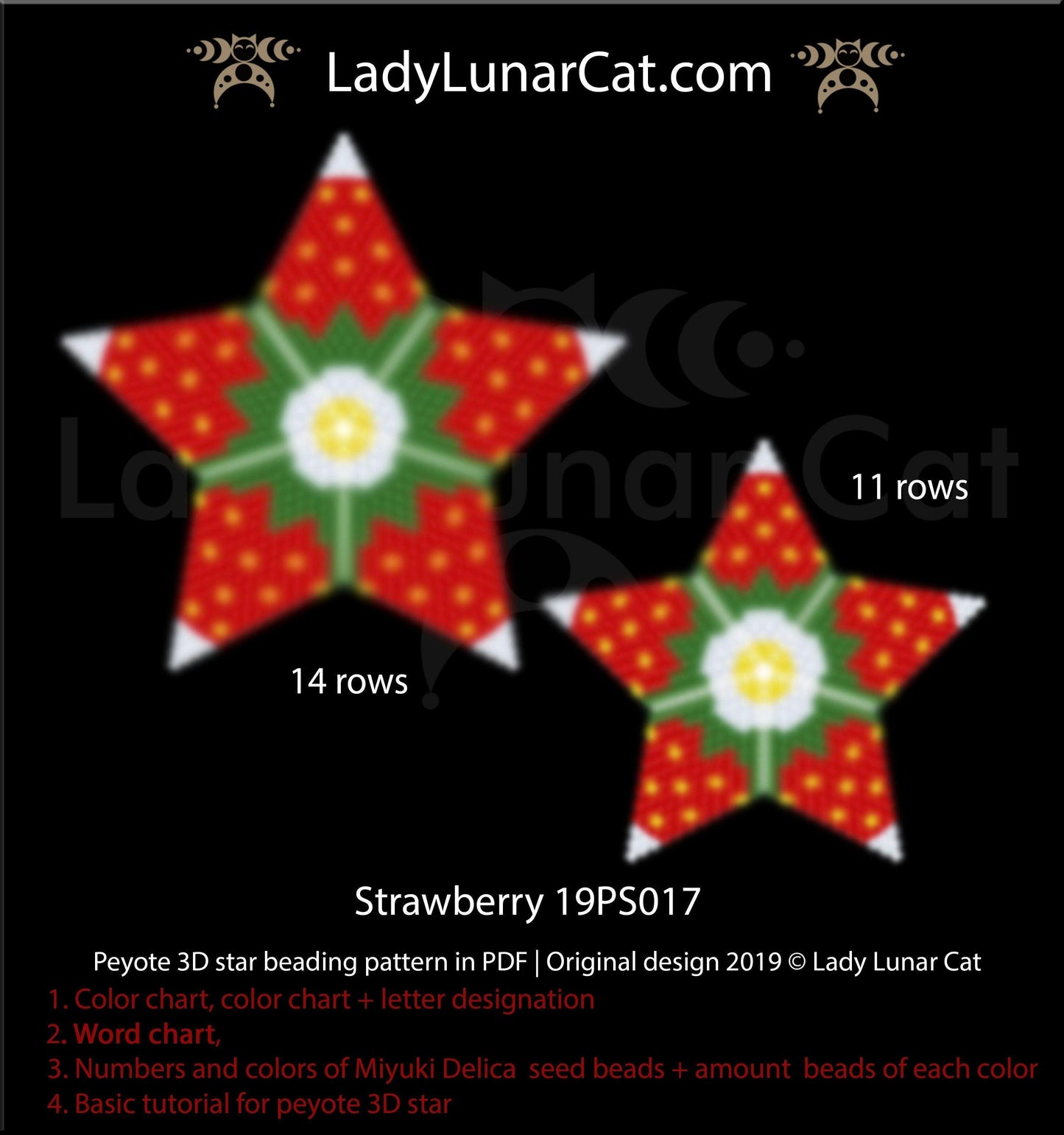 Beaded star pattern for beadweaving red Strawberry 19PS017 LadyLunarCat