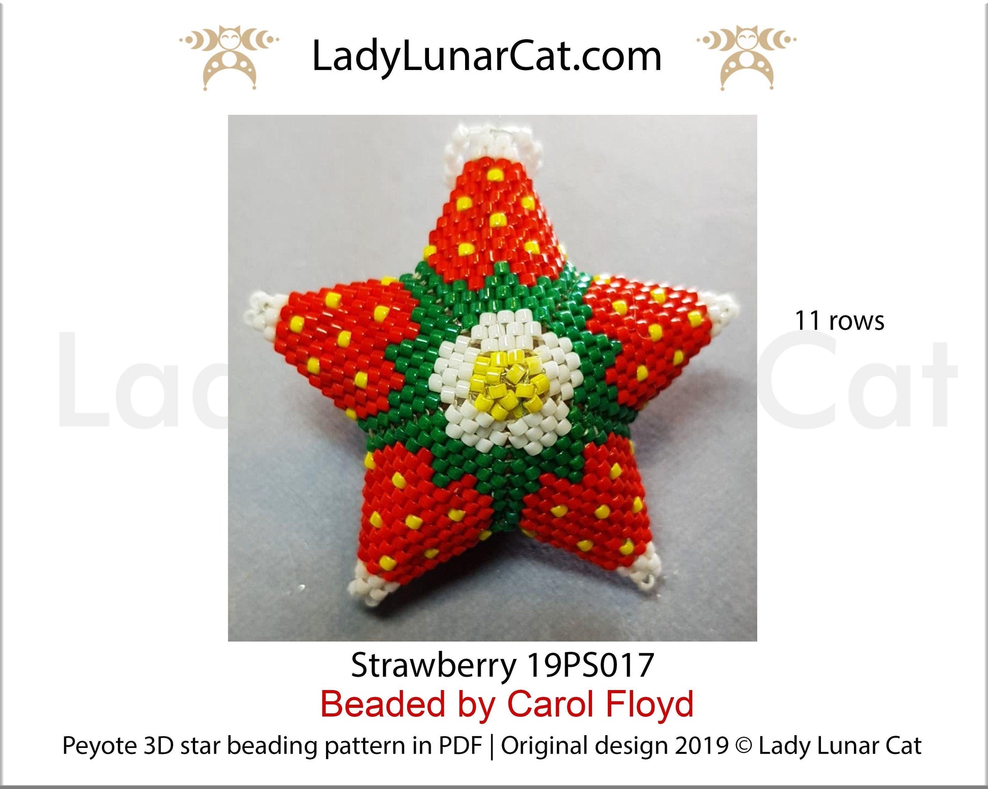 Beaded star pattern for beadweaving red Strawberry 19PS017 LadyLunarCat