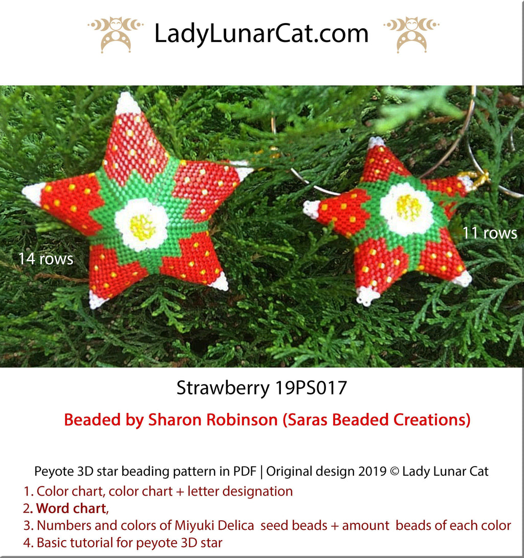 Beaded star pattern for beadweaving red Strawberry 19PS017 LadyLunarCat