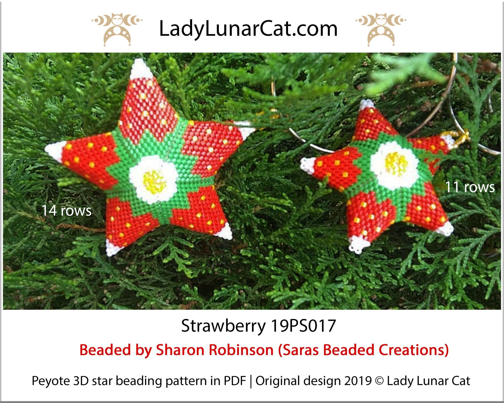 Beaded star pattern for beadweaving red Strawberry 19PS017 LadyLunarCat