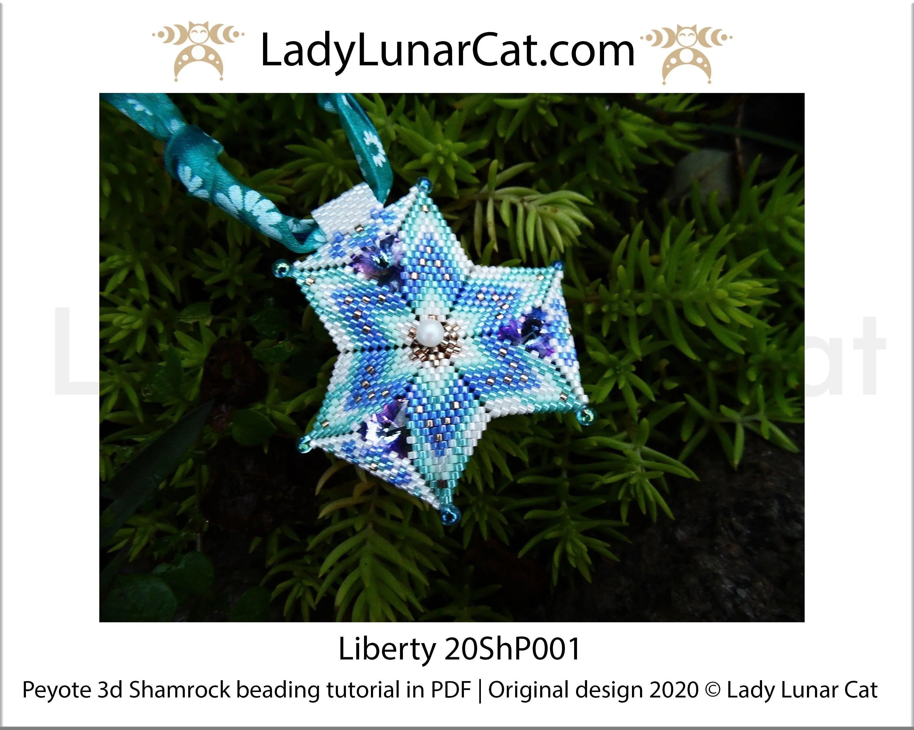 Liberty peyote 3D shamrock - rivoli 14mm 5 colors turquoise brooch pendant PDF LadyLunarCat