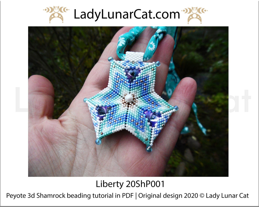 Beading tutorial Peyote 3d Shamrock Liberty 20ShP001 Step by step instruction LadyLunarCat
