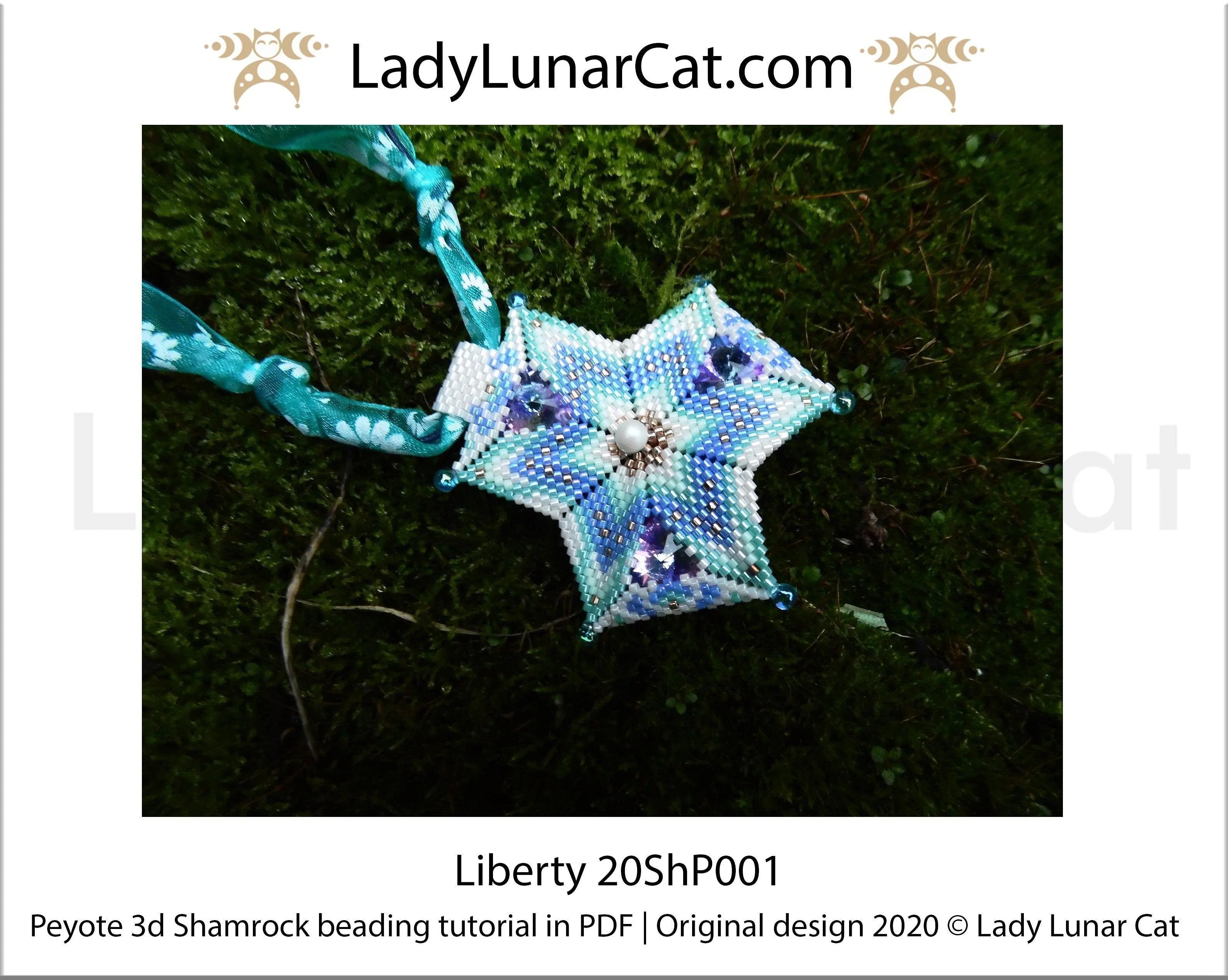 Liberty peyote shamrock detail - rivoli crystal centre close up intermediate tutorial LadyLunarCat