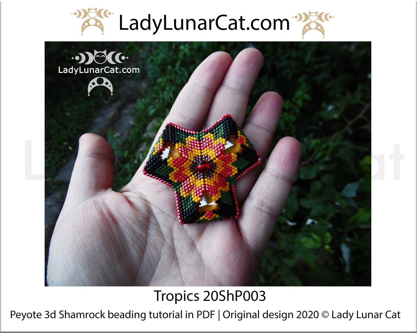 Beading tutorial Peyote 3d Shamrock Tropics 20ShP003 Step by step instruction LadyLunarCat