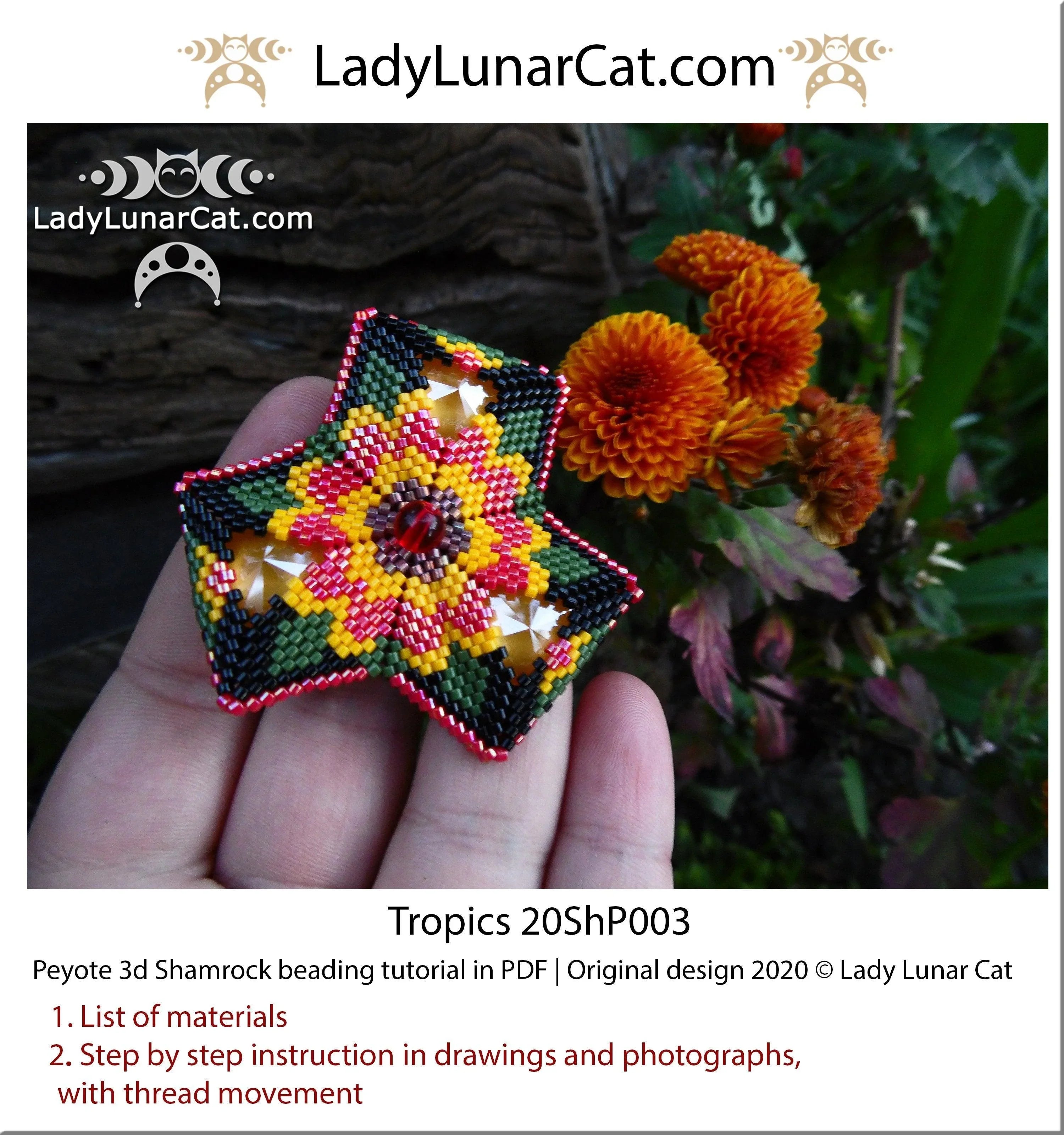 Tropics beaded shamrock full view - 5.2x6 cm tropical green Miyuki Delica LadyLunarCat