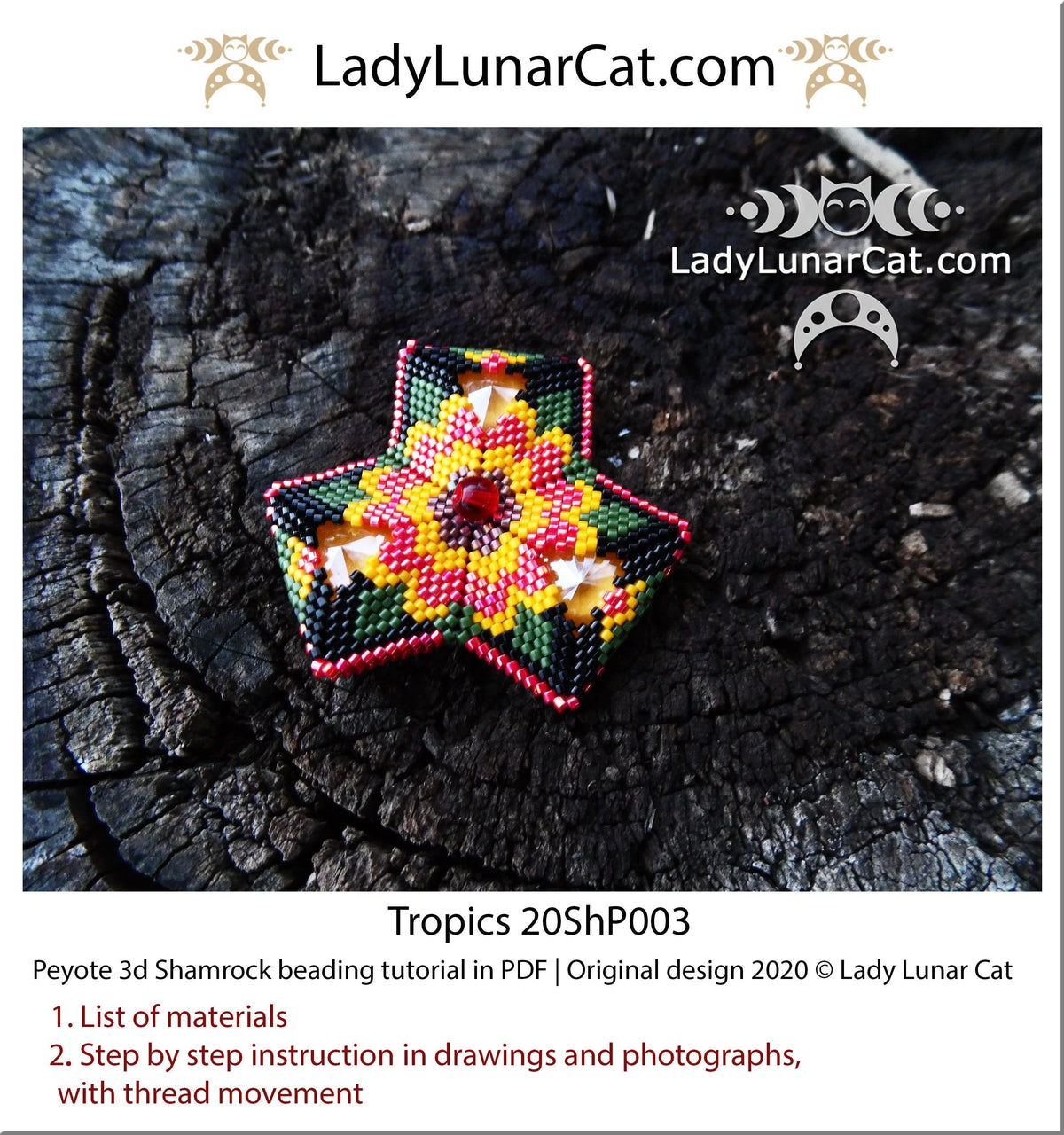 Tropics peyote shamrock colorway - tropical vibrant 5 colors beading PDF LadyLunarCat