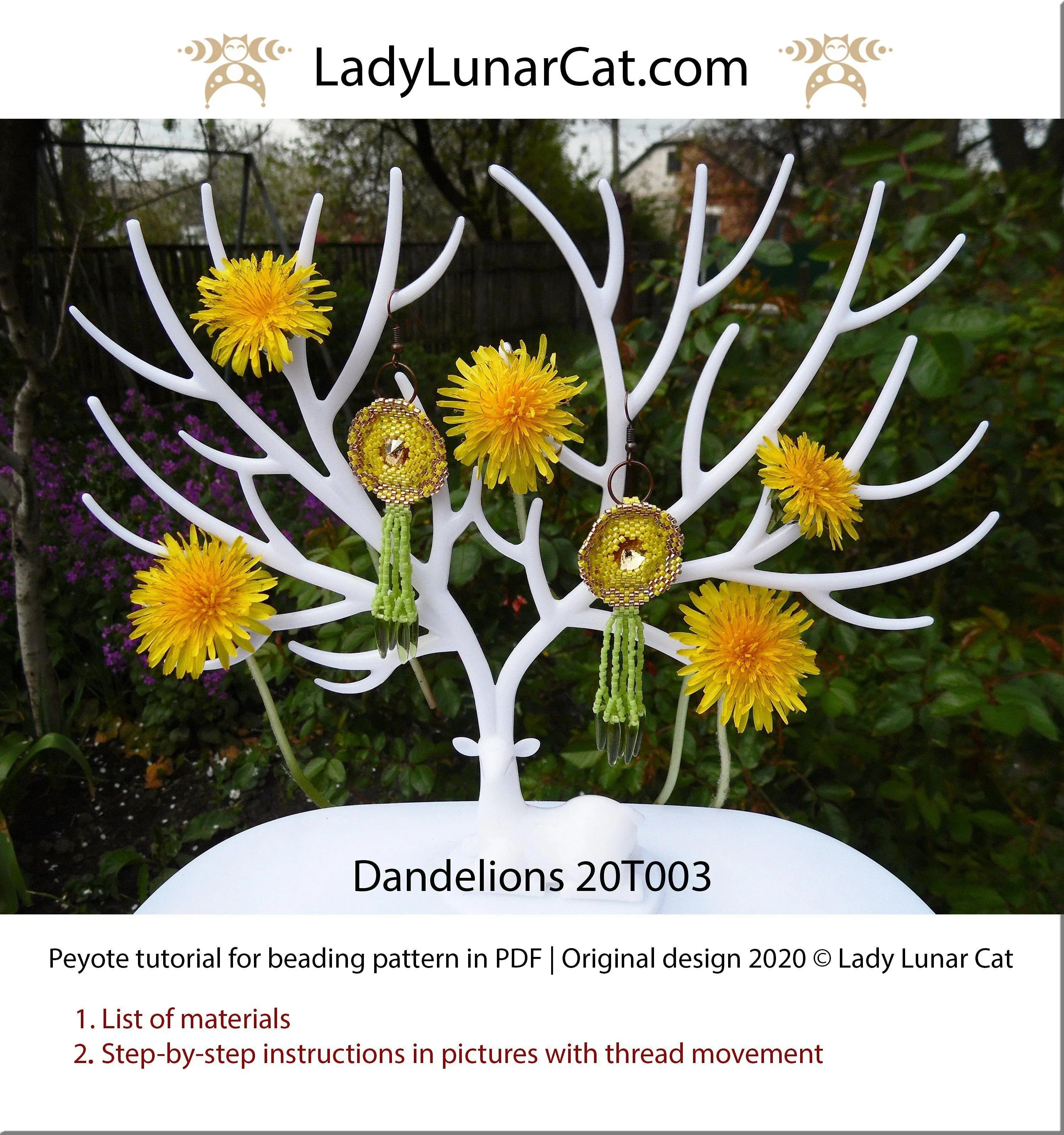 Dandelions peyote hexagon detail - Rivoli 14mm crystal center close up LadyLunarCat