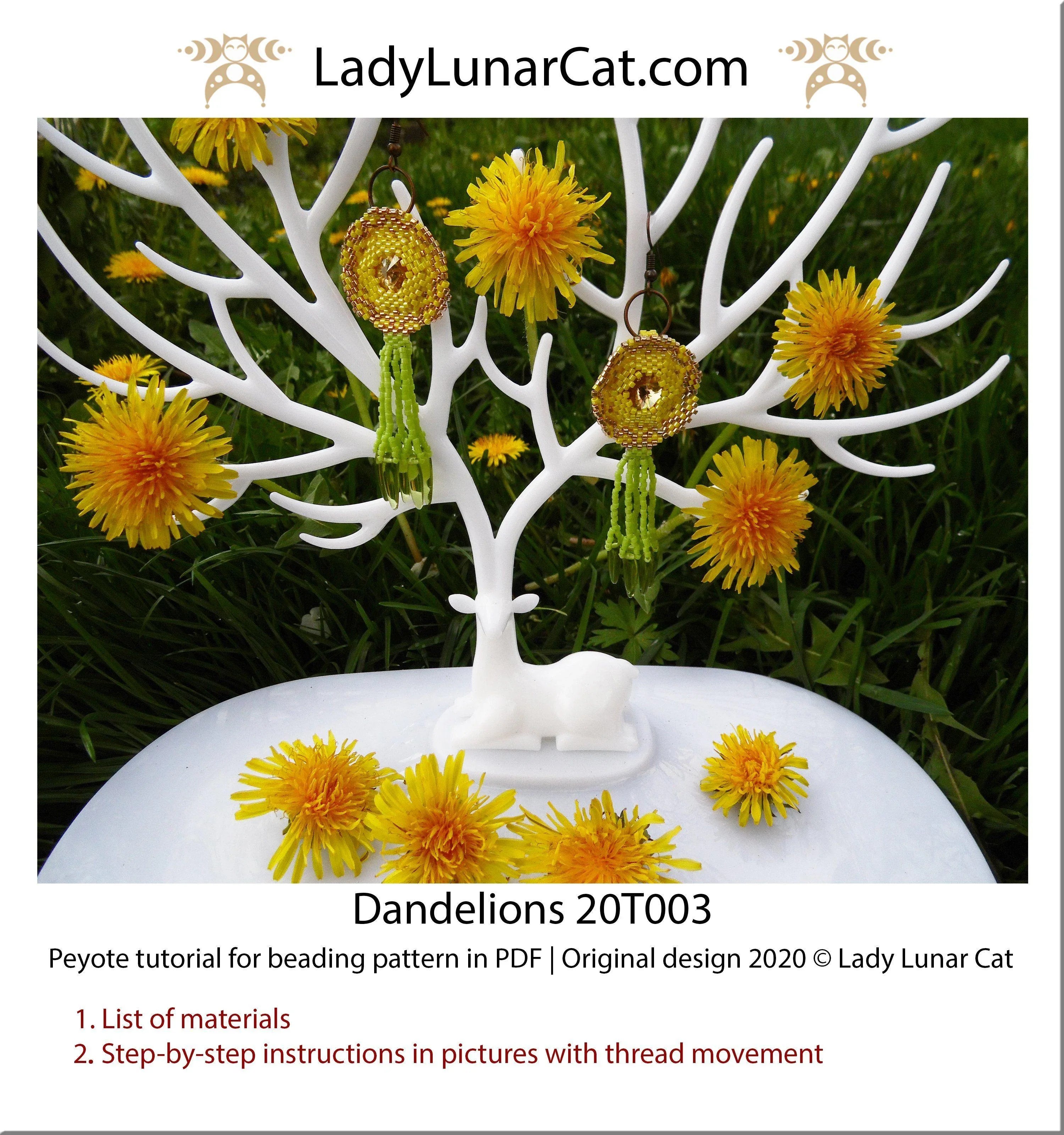 Dandelions beaded earring - bead legend and color chart included LadyLunarCat