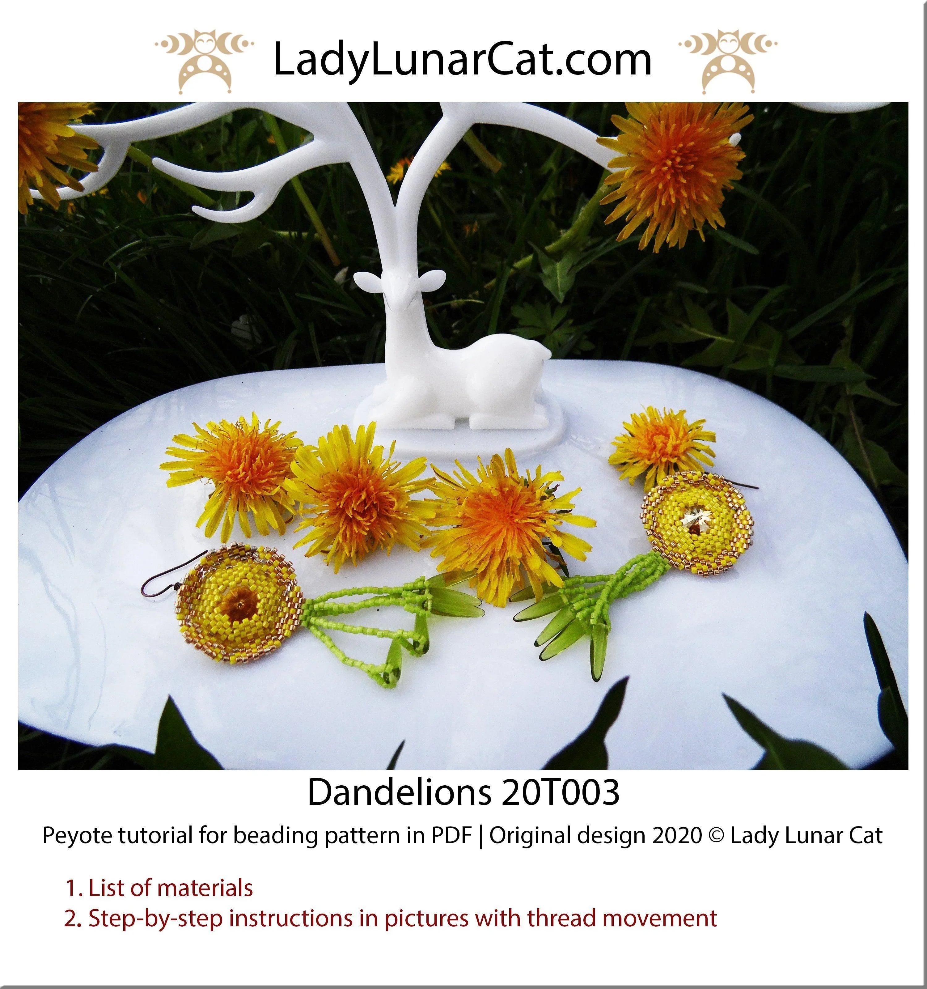 Dandelions peyote hexagon colorway - spring meadow yellow green tones LadyLunarCat