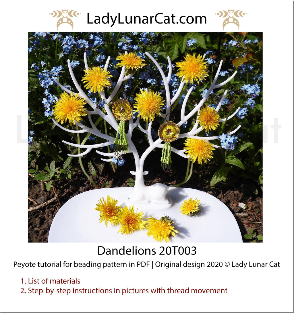 Beading tutorial Peyote hexagon Dandelions 20T003 Step by step instruction LadyLunarCat