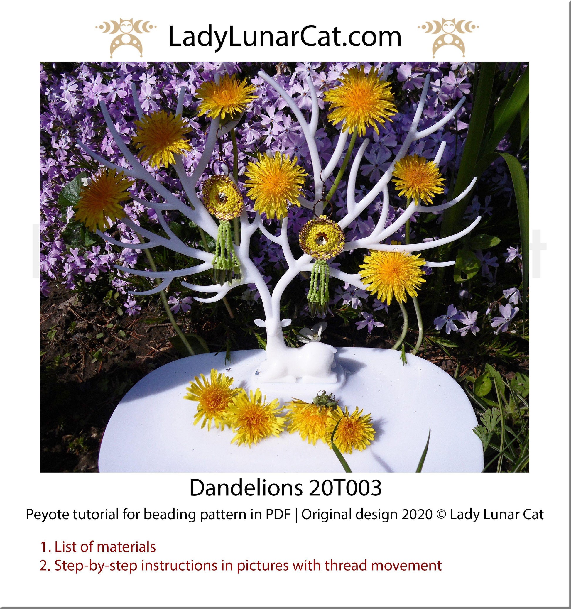 Beading tutorial Peyote hexagon Dandelions 20T003 Step by step instruction LadyLunarCat