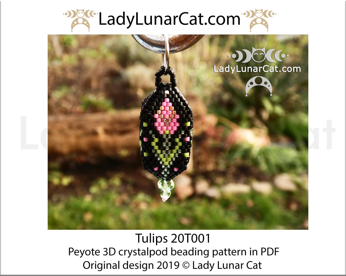 Beading tutorial for 3d Crystalpod peyote pattern  Tulip  Step by step instruction LadyLunarCat