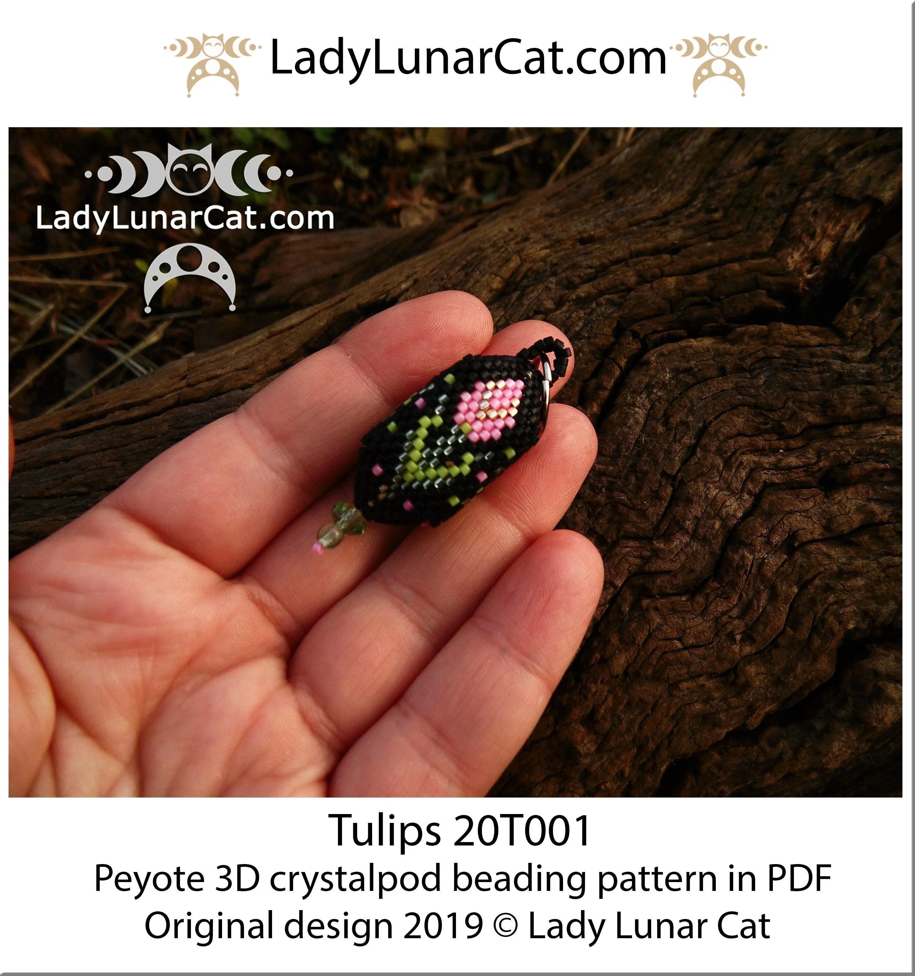 Tulip crystalpod full view - 3D peyote bloom spring floral Miyuki Delica LadyLunarCat