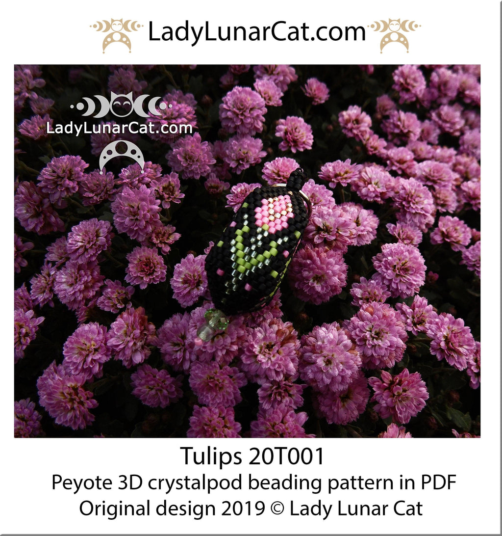 Beading tutorial for 3d Crystalpod peyote pattern  Tulip  Step by step instruction LadyLunarCat
