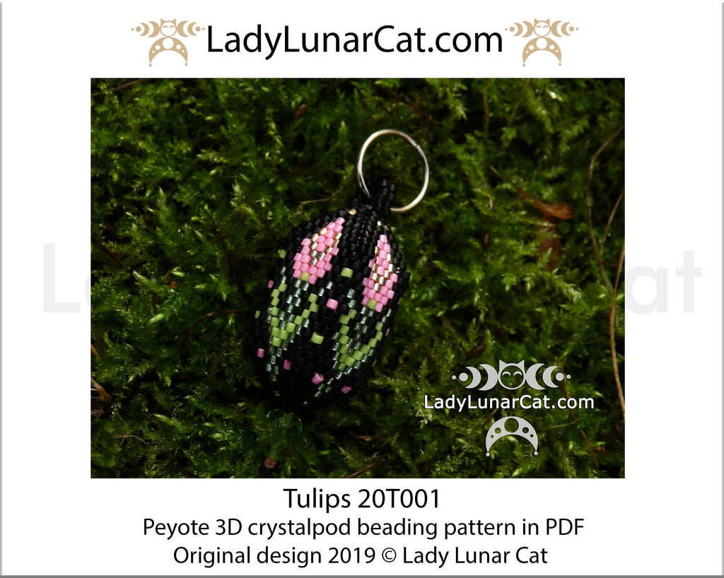 Beading tutorial for 3d Crystalpod peyote pattern  Tulip  Step by step instruction LadyLunarCat