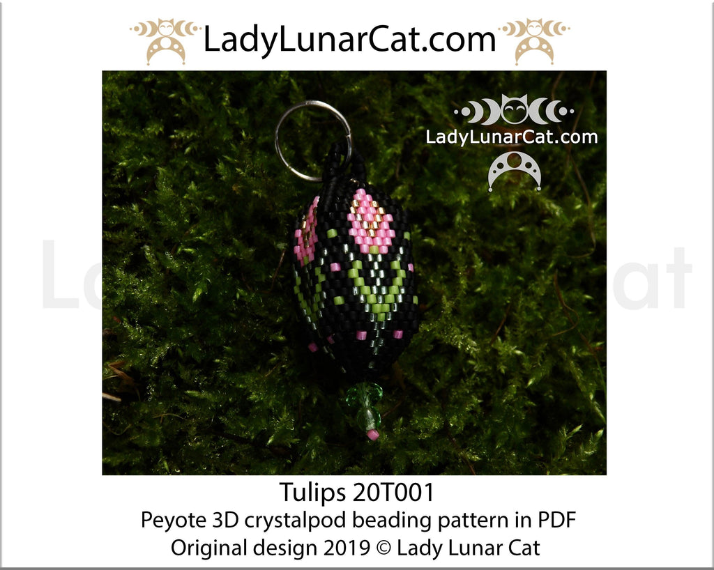 Beading tutorial for 3d Crystalpod peyote pattern  Tulip  Step by step instruction LadyLunarCat