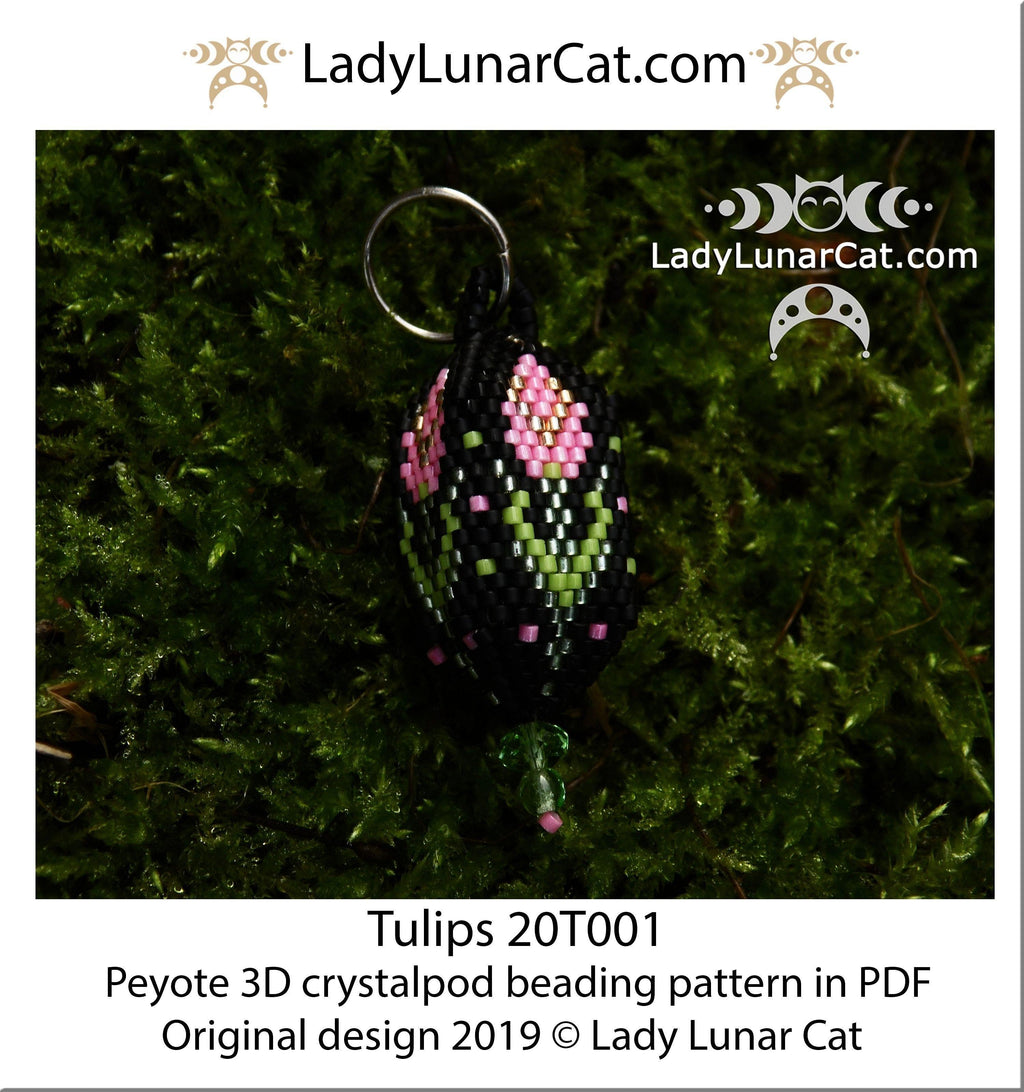 Beading tutorial for 3d Crystalpod peyote pattern  Tulip  Step by step instruction LadyLunarCat