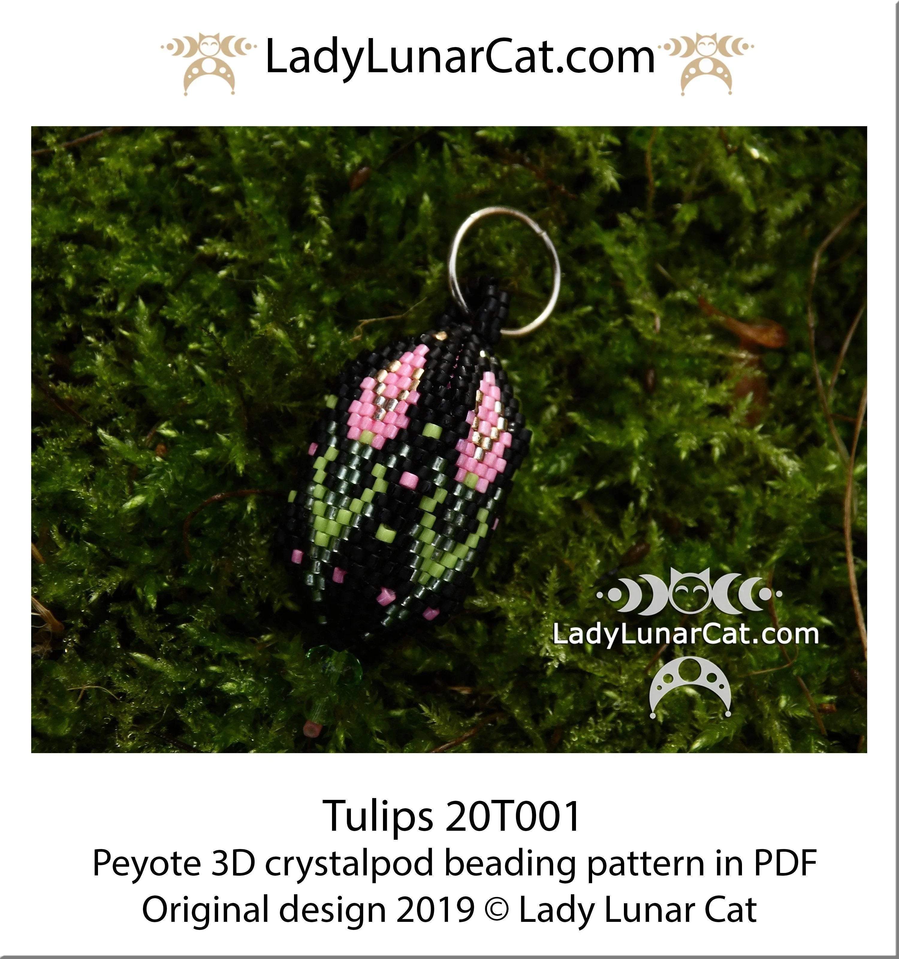 Tulip peyote crystalpod pattern chart - step-by-step photos bead legend PDF LadyLunarCat