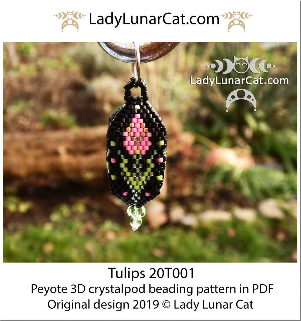 Beading tutorial for 3d Crystalpod peyote pattern  Tulip  Step by step instruction LadyLunarCat