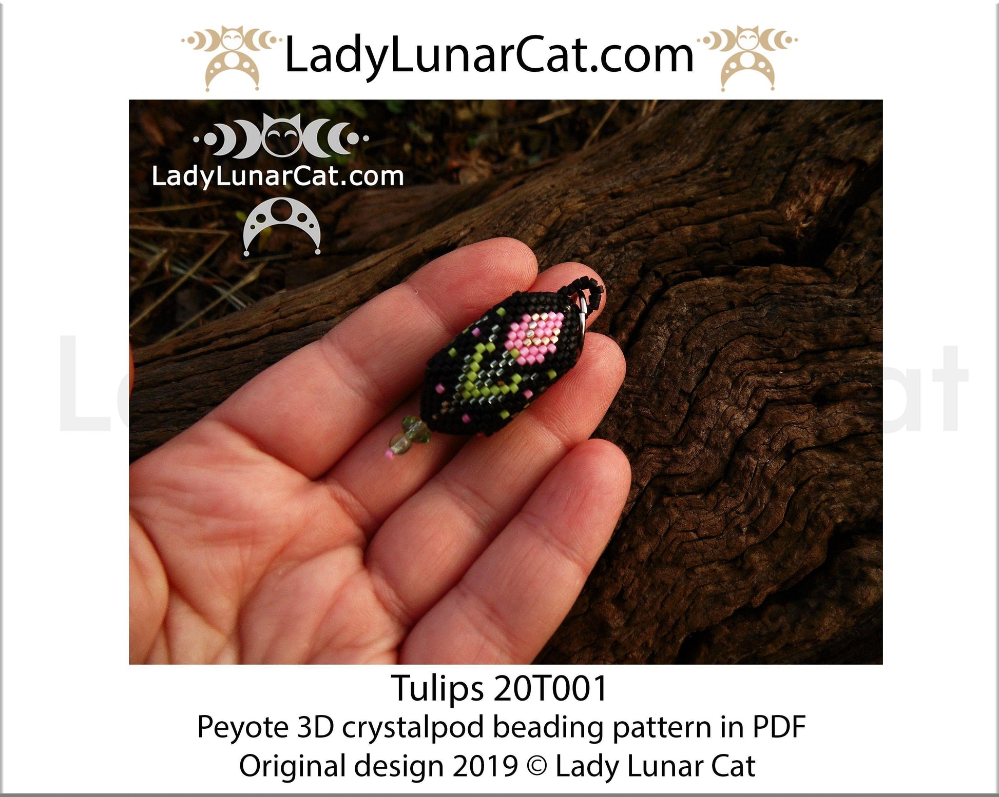 Beading tutorial for 3d Crystalpod peyote pattern  Tulip  Step by step instruction LadyLunarCat