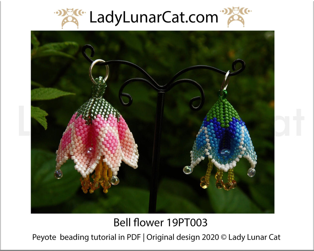 Beading tutorial for 3d peyote pod Bell flowers 19PT003 LadyLunarCat
