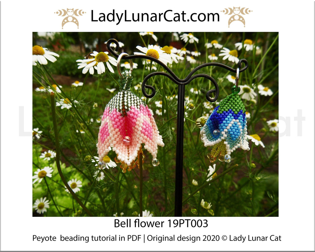 Beading tutorial for 3d peyote pod Bell flowers 19PT003 LadyLunarCat