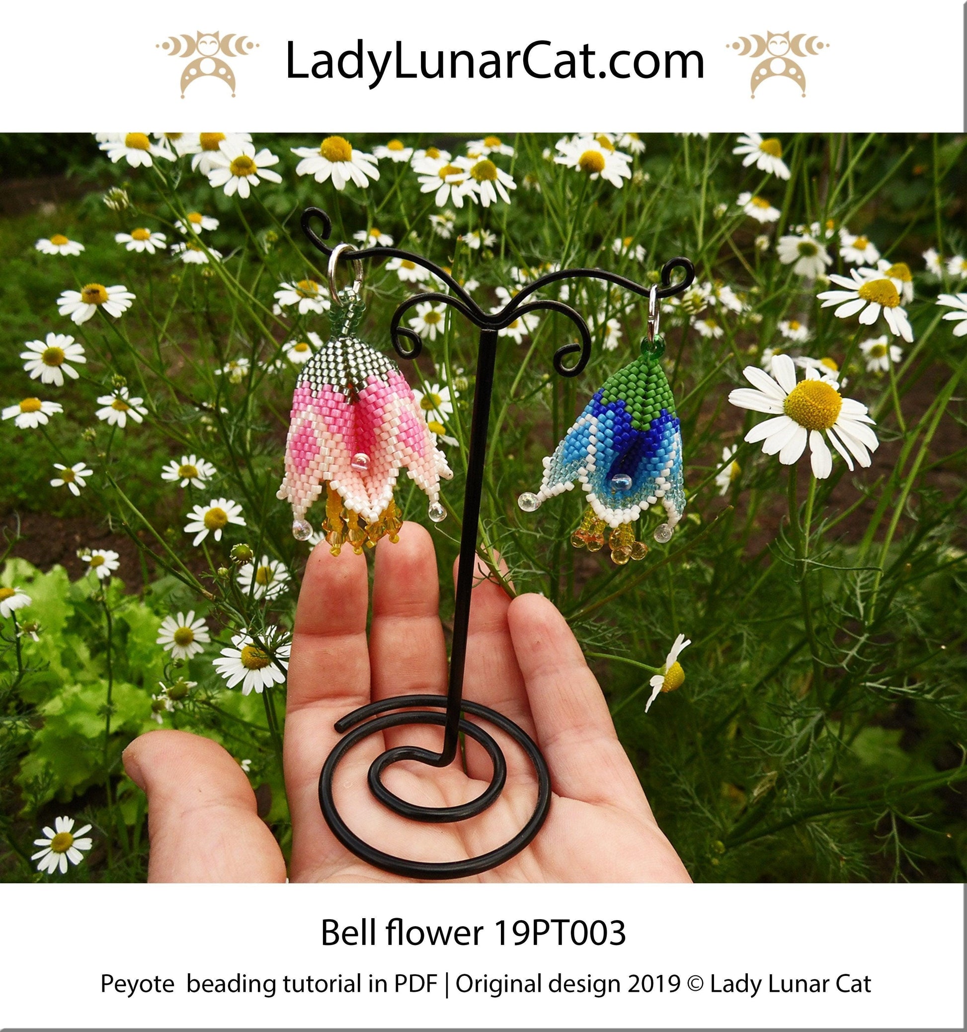 Beading tutorial for 3d peyote pod Bell flowers 19PT003 LadyLunarCat