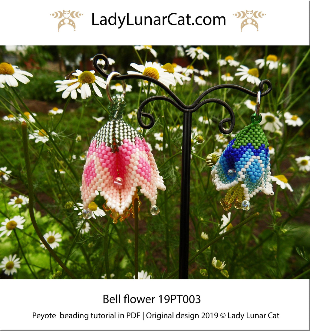 Beading tutorial for 3d peyote pod Bell flowers 19PT003 LadyLunarCat