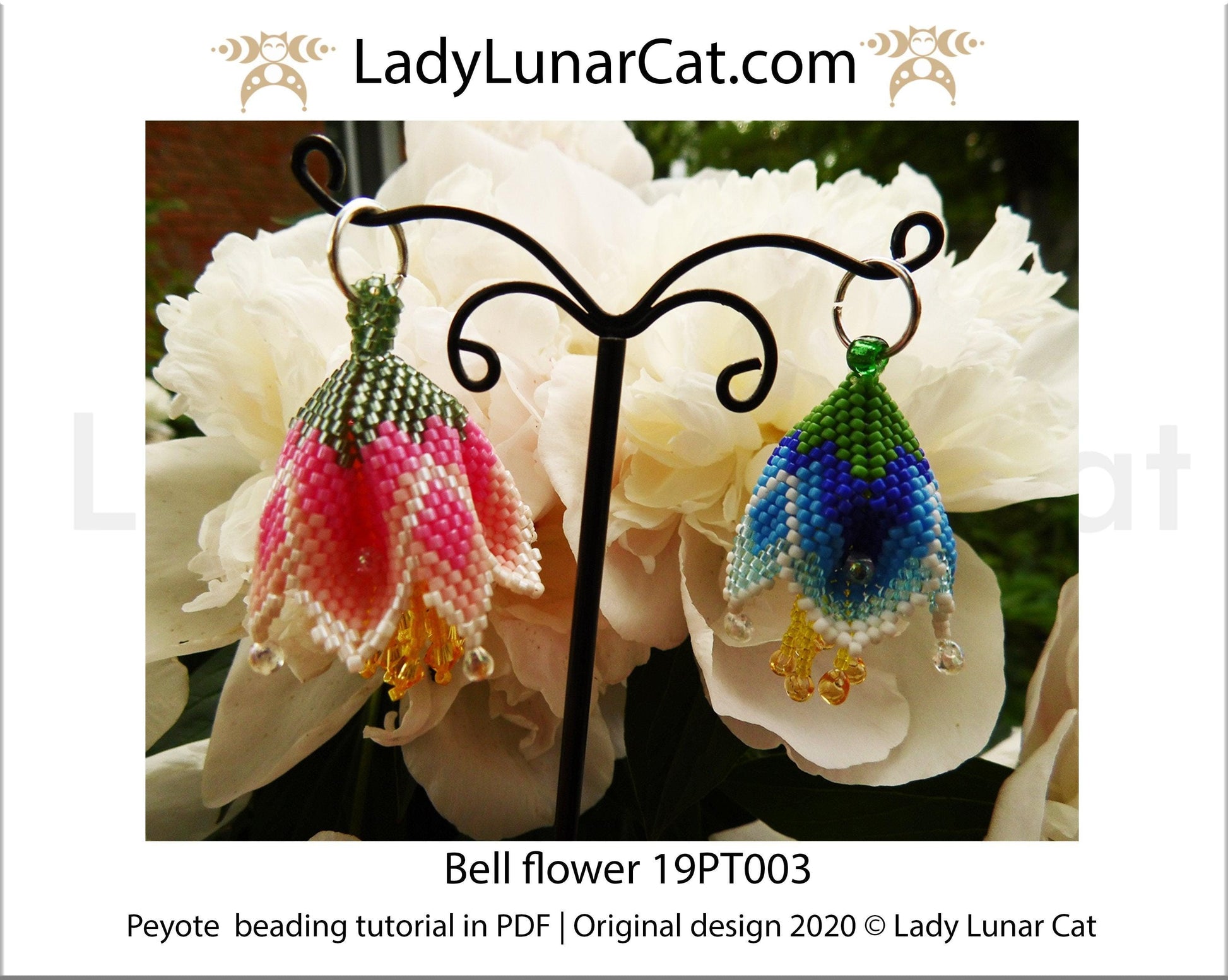Beading tutorial for 3d peyote pod Bell flowers 19PT003 LadyLunarCat