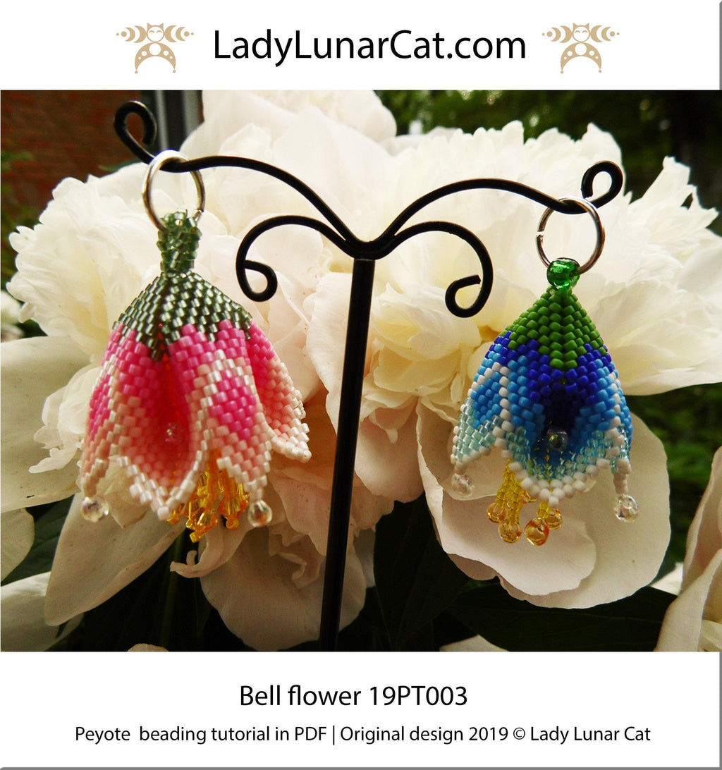 Beading tutorial for 3d peyote pod Bell flowers 19PT003 LadyLunarCat