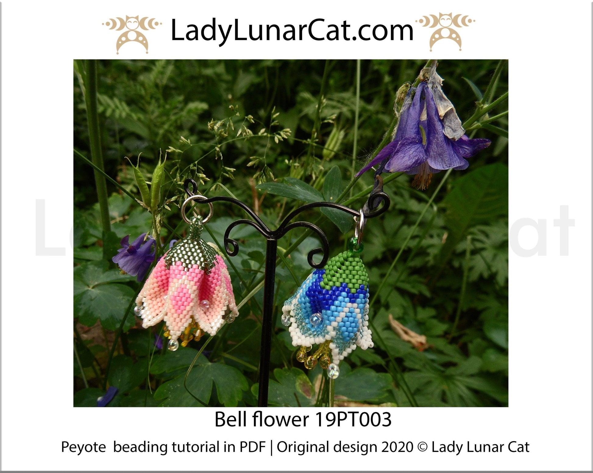 Beading tutorial for 3d peyote pod Bell flowers 19PT003 LadyLunarCat