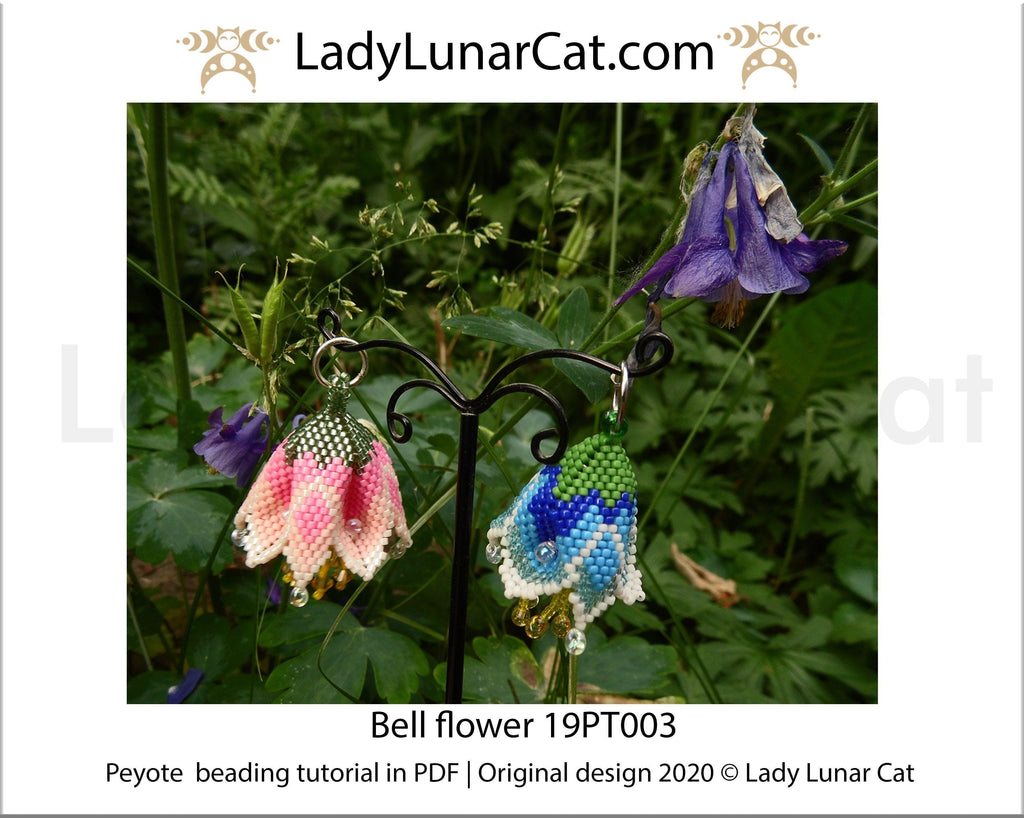 Beading tutorial for 3d peyote pod Bell flowers 19PT003 LadyLunarCat
