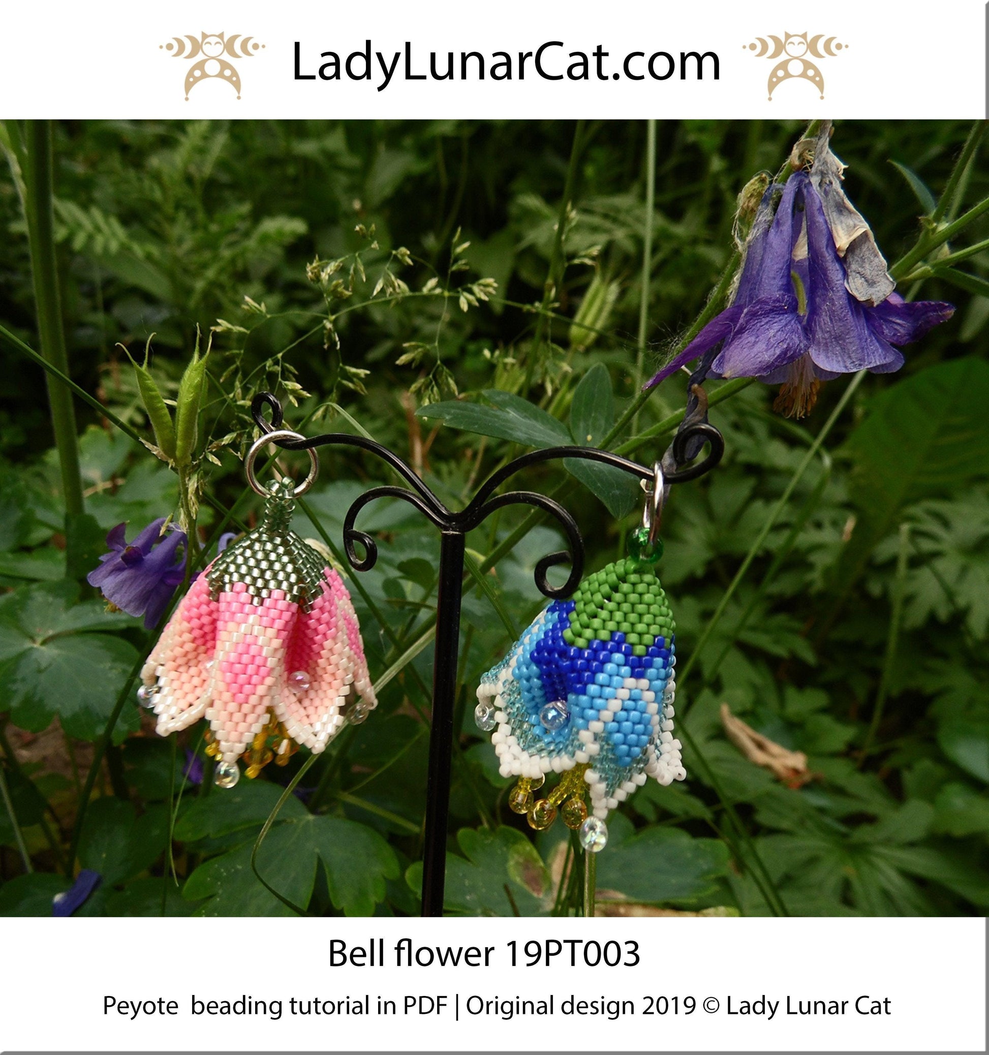 Beading tutorial for 3d peyote pod Bell flowers 19PT003 LadyLunarCat