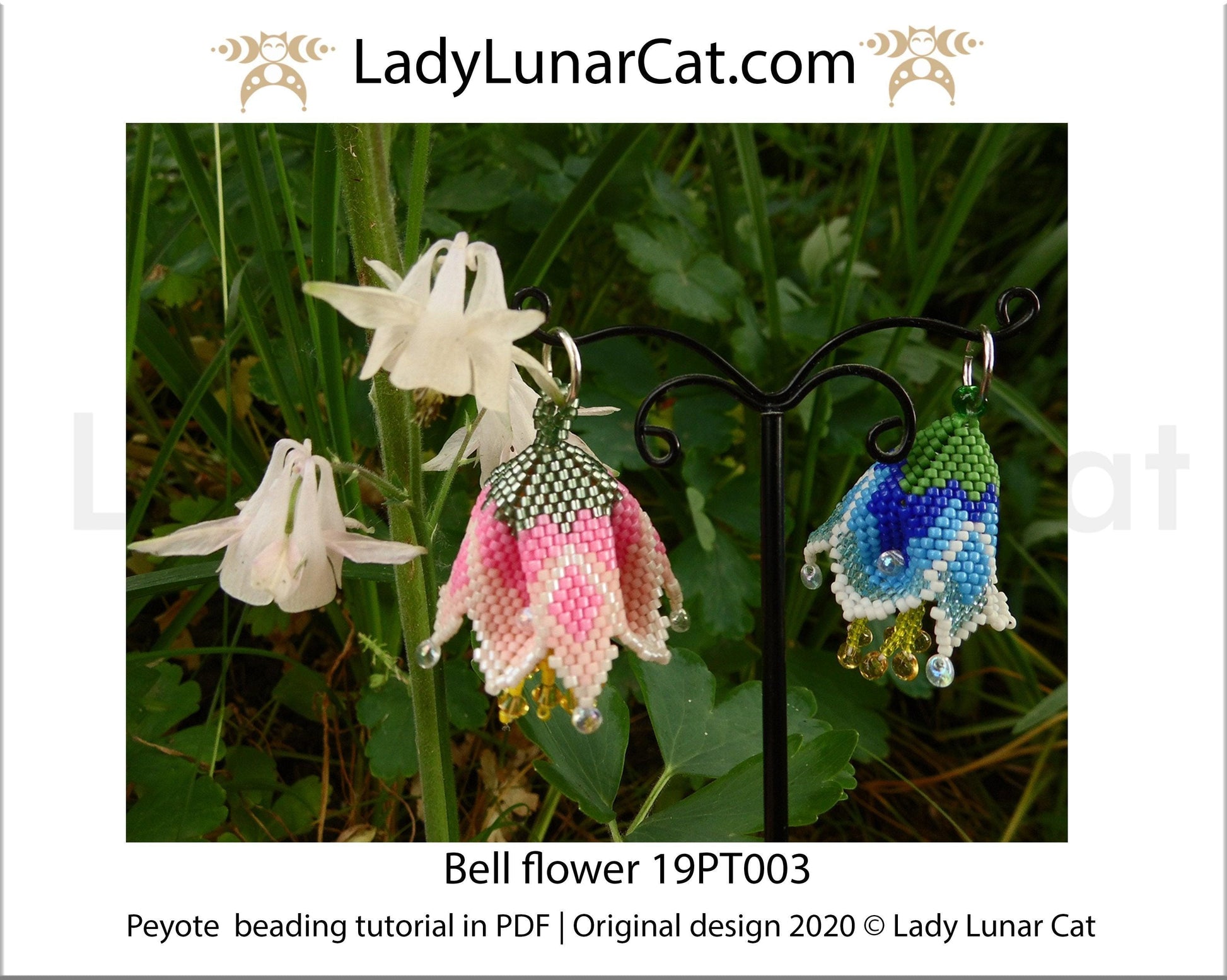 Beading tutorial for 3d peyote pod Bell flowers 19PT003 LadyLunarCat