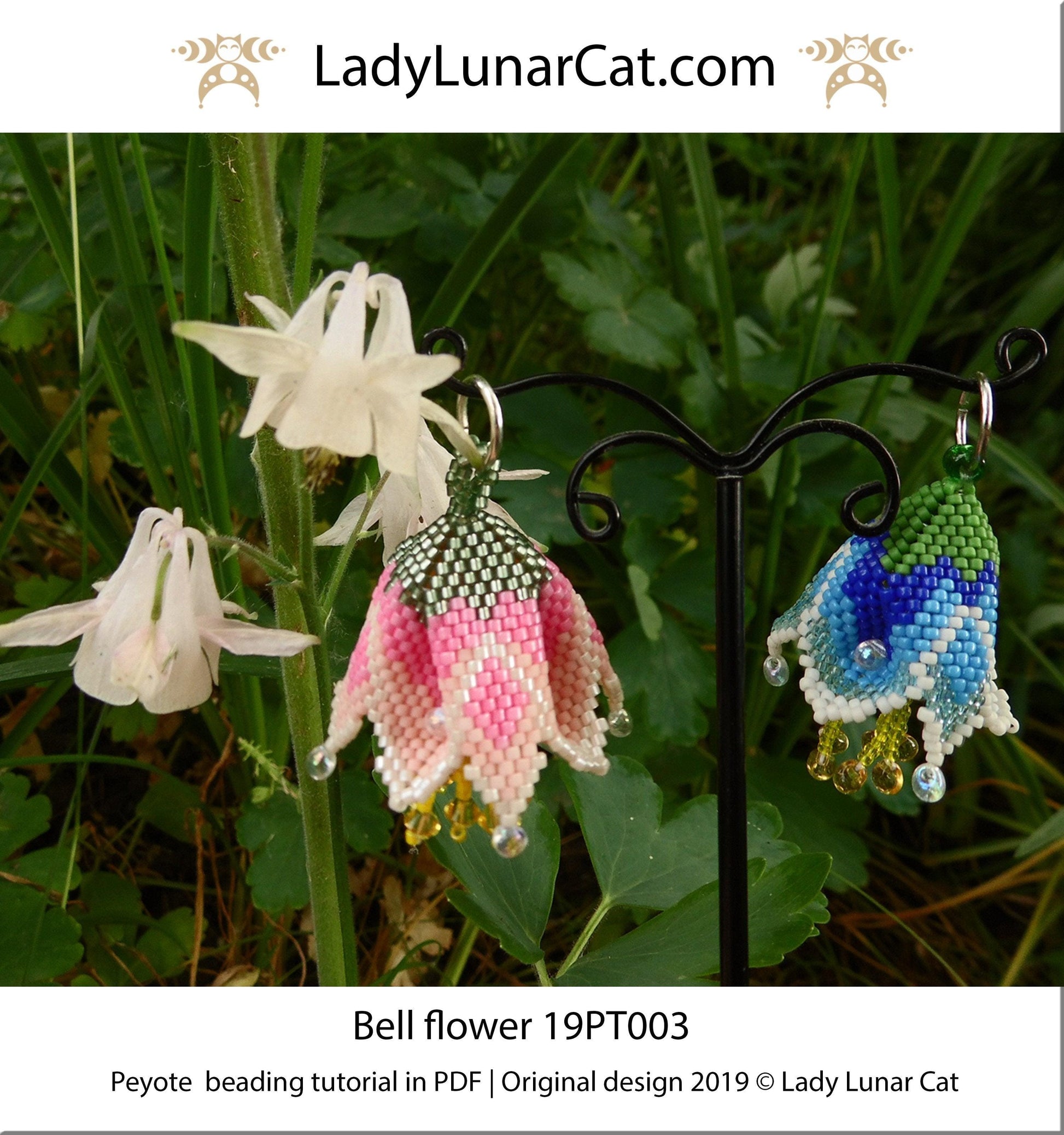 Beading tutorial for 3d peyote pod Bell flowers 19PT003 LadyLunarCat