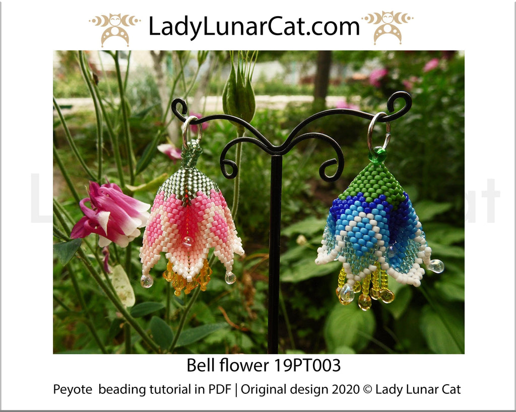Beading tutorial for 3d peyote pod Bell flowers 19PT003 LadyLunarCat